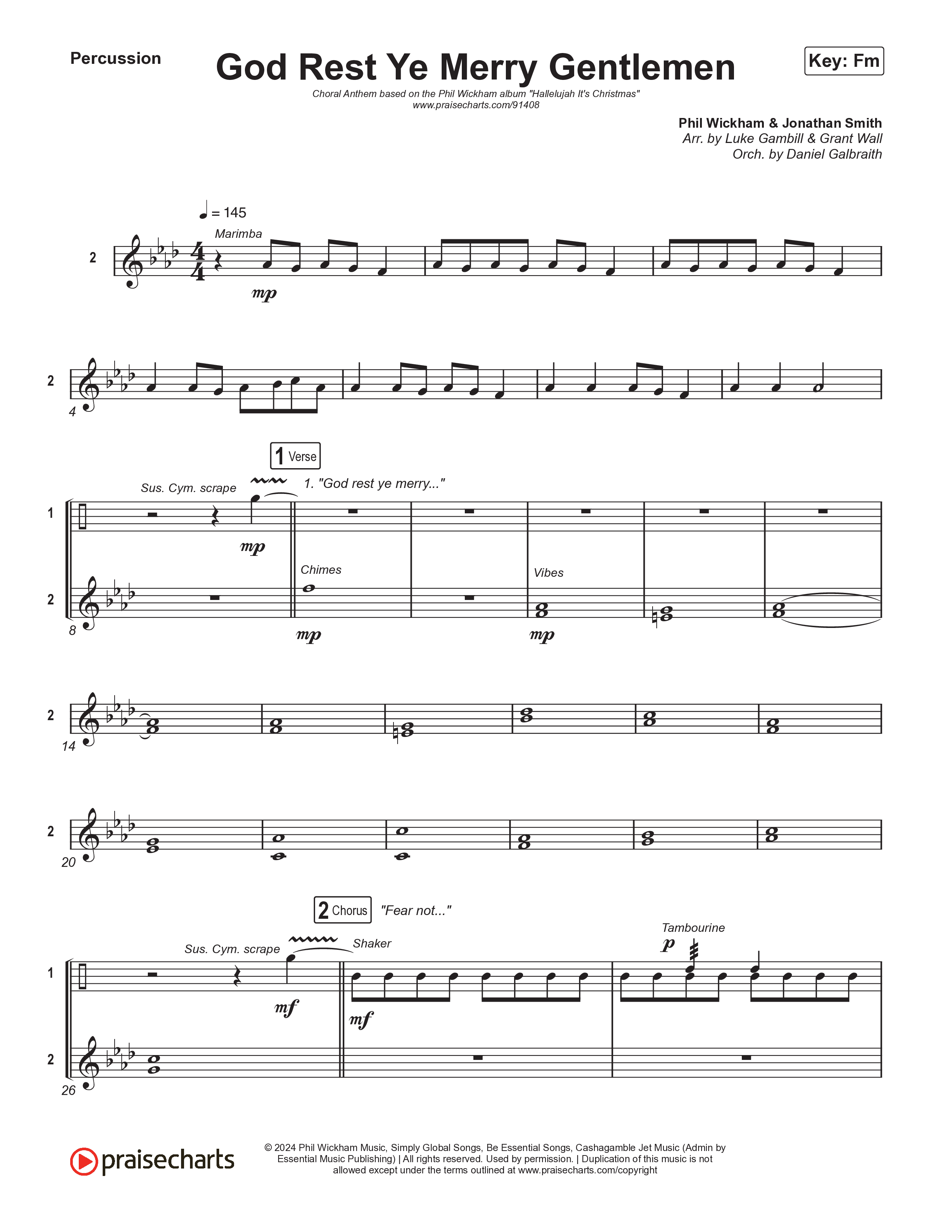 God Rest Ye Merry Gentlemen (Choral Anthem SATB) Percussion (Phil Wickham / Arr. Luke Gambill)