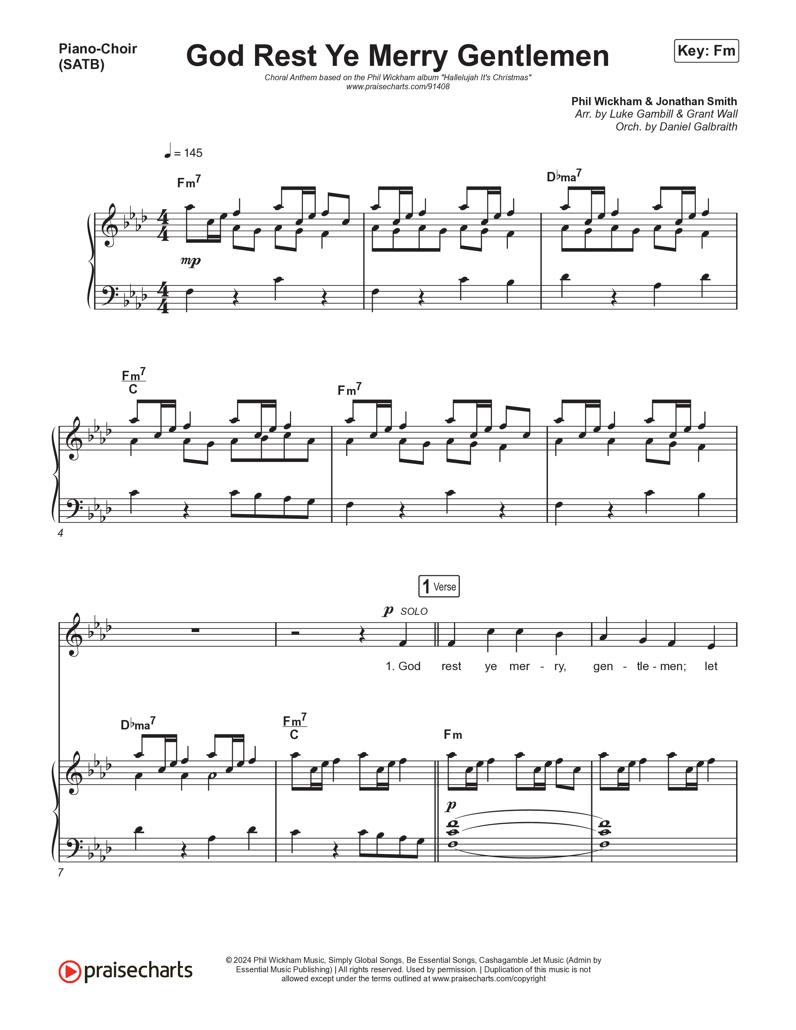 God Rest Ye Merry Gentlemen (Choral Anthem SATB) Piano/Vocal (SATB) (Phil Wickham / Arr. Luke Gambill)