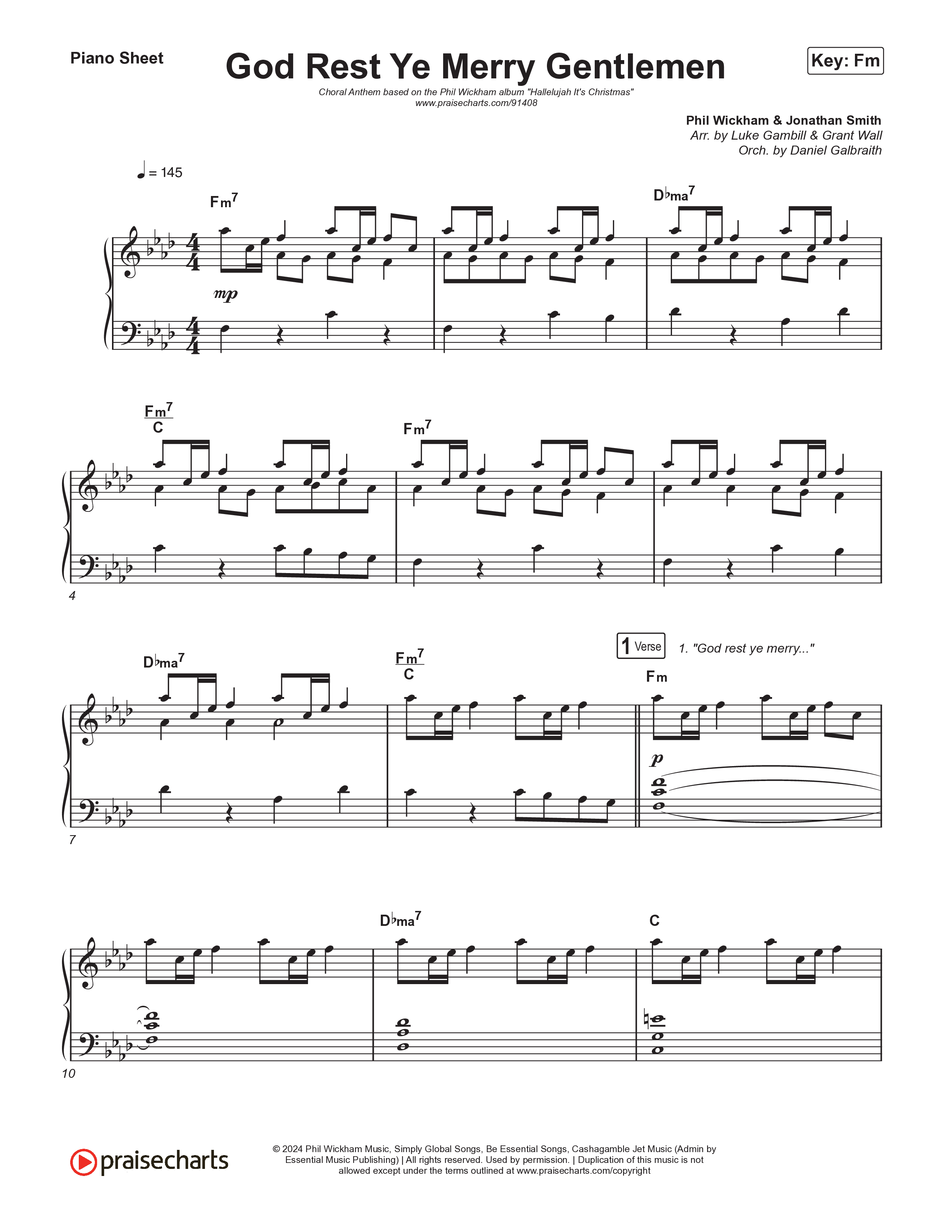God Rest Ye Merry Gentlemen (Choral Anthem SATB) Piano Sheet (Phil Wickham / Arr. Luke Gambill)
