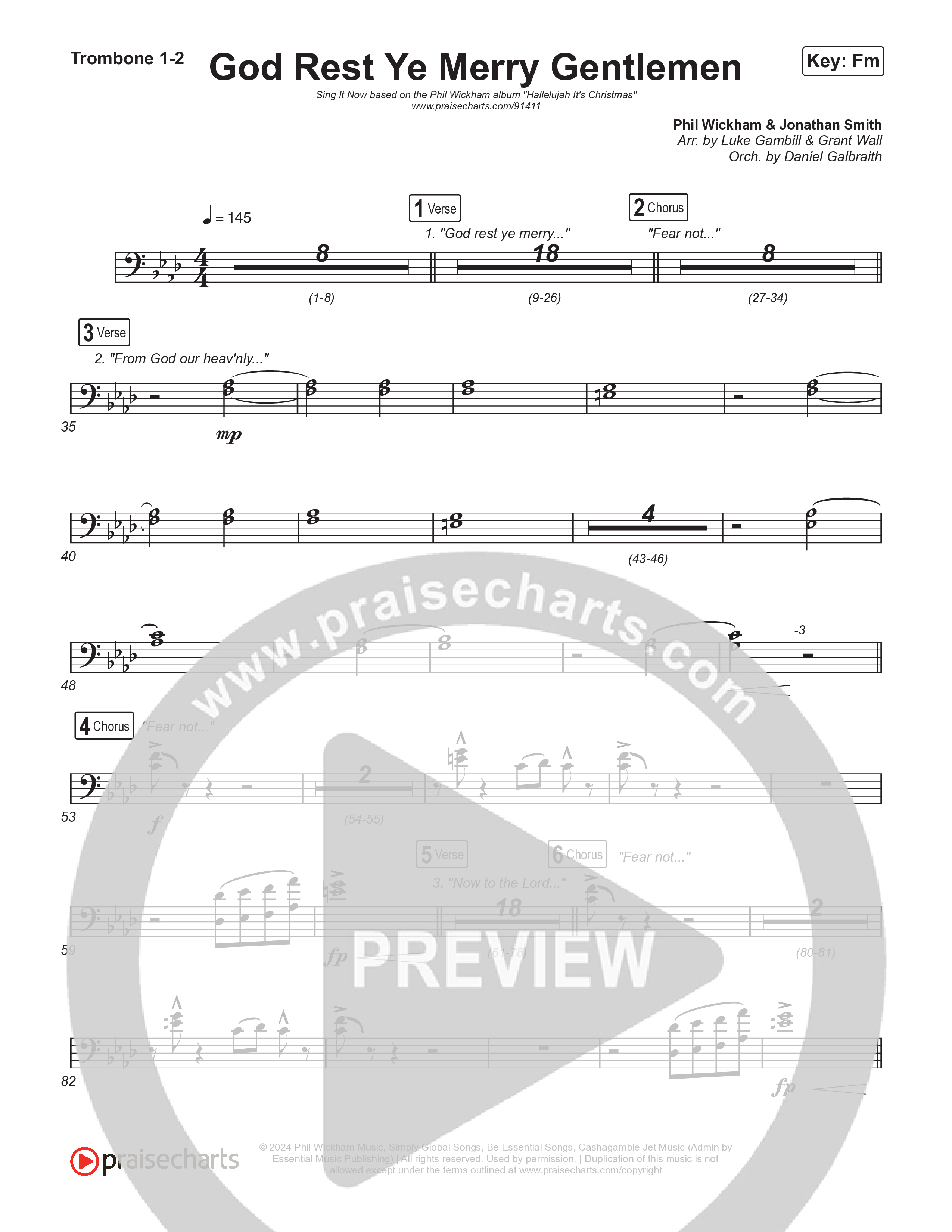 God Rest Ye Merry Gentlemen (Worship Choir/SAB) Trombone 1/2 (Phil Wickham / Arr. Luke Gambill)