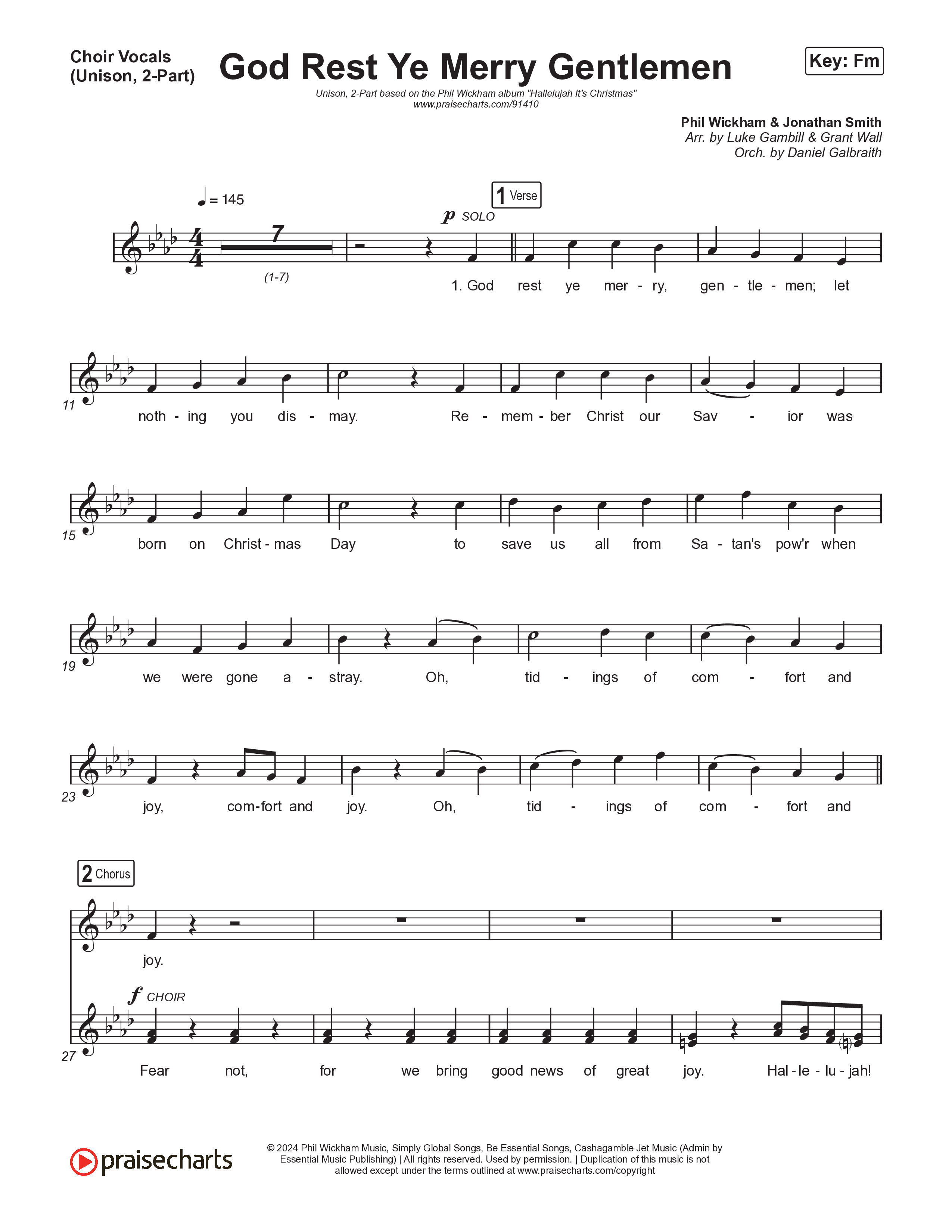 God Rest Ye Merry Gentlemen (Unison/2-Part) Choir Vocals (Uni/2-Part) (Phil Wickham / Arr. Luke Gambill)