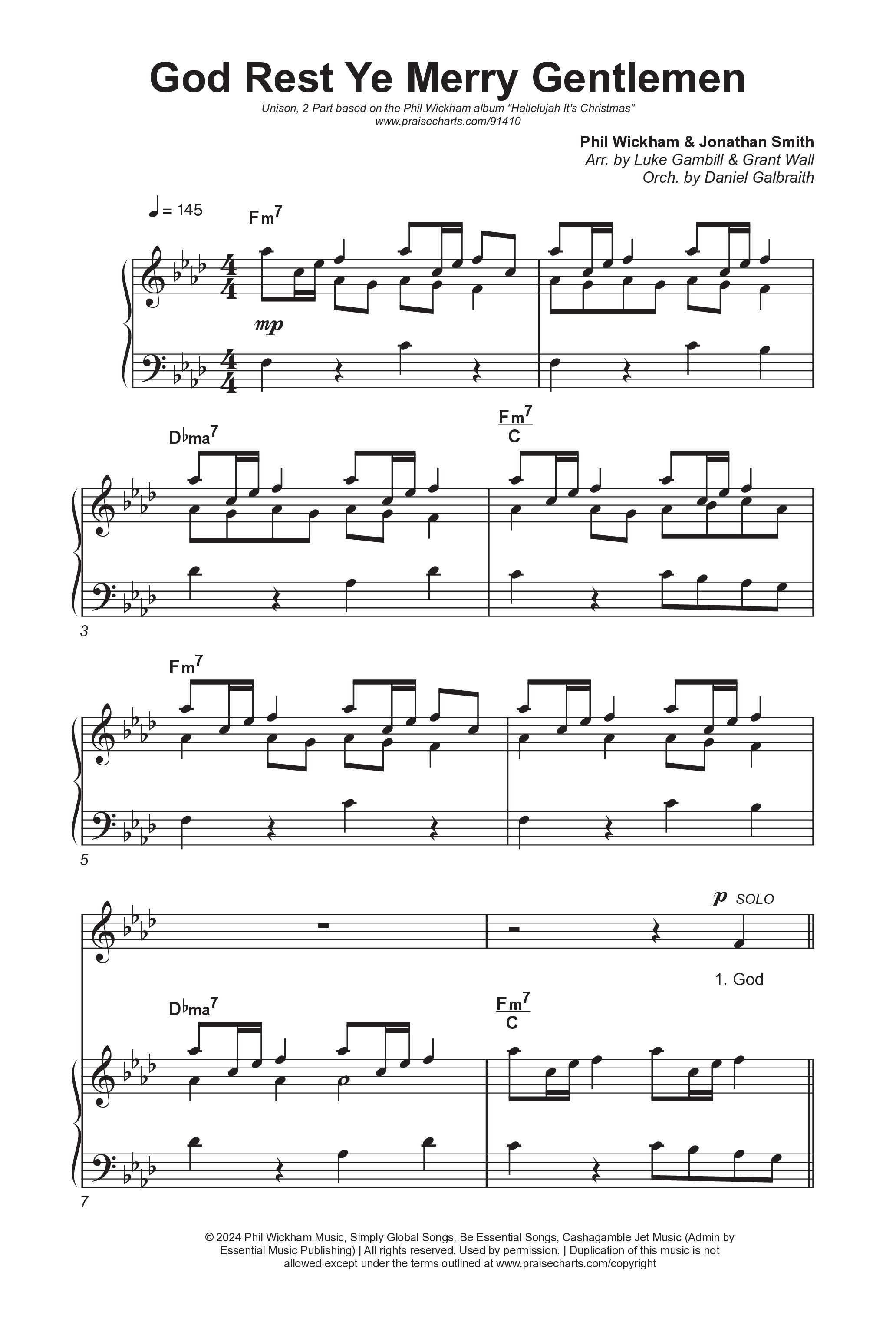 God Rest Ye Merry Gentlemen (Unison/2-Part) Octavo (Uni/2-Part & Pno) (Phil Wickham / Arr. Luke Gambill)
