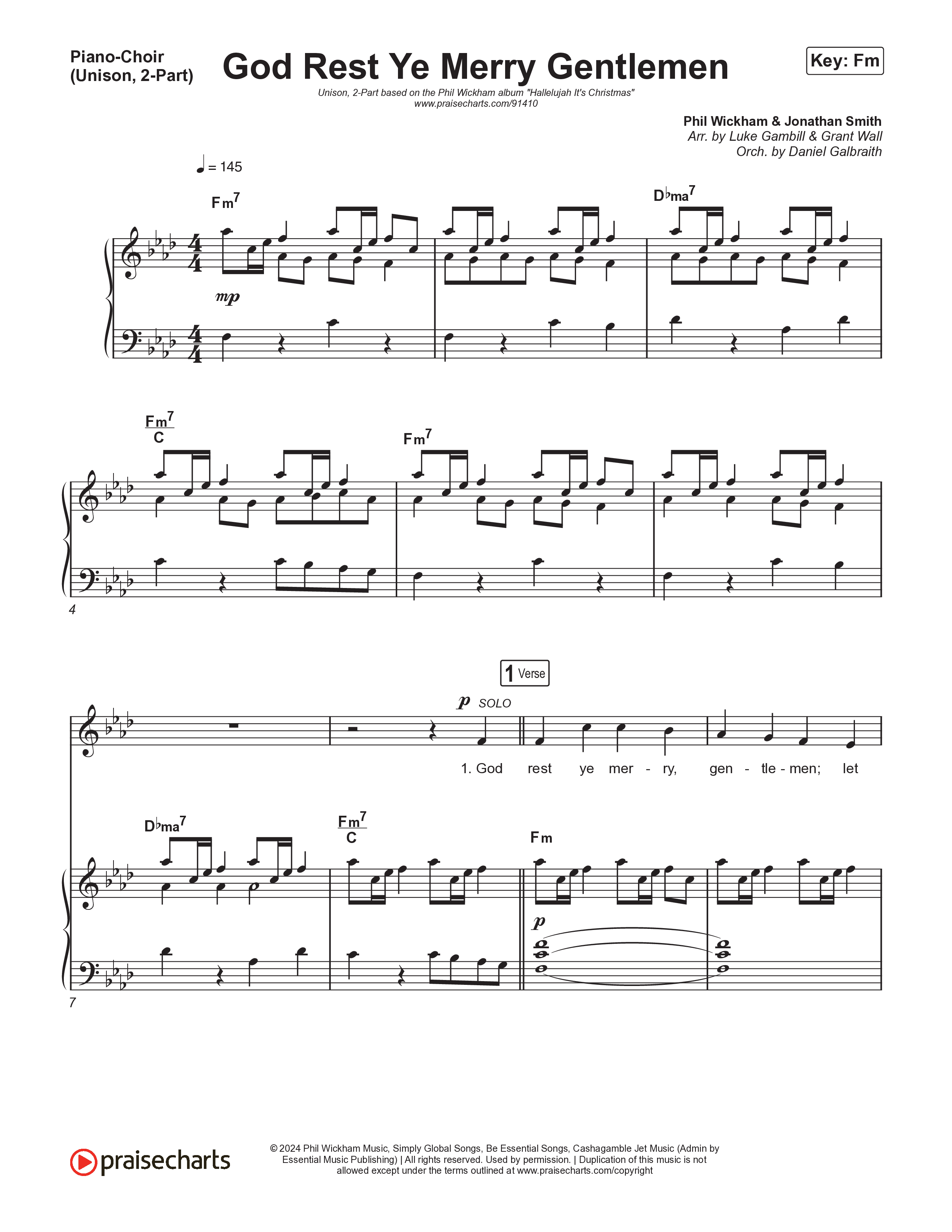 God Rest Ye Merry Gentlemen (Unison/2-Part) Piano/Choir  (Uni/2-Part) (Phil Wickham / Arr. Luke Gambill)