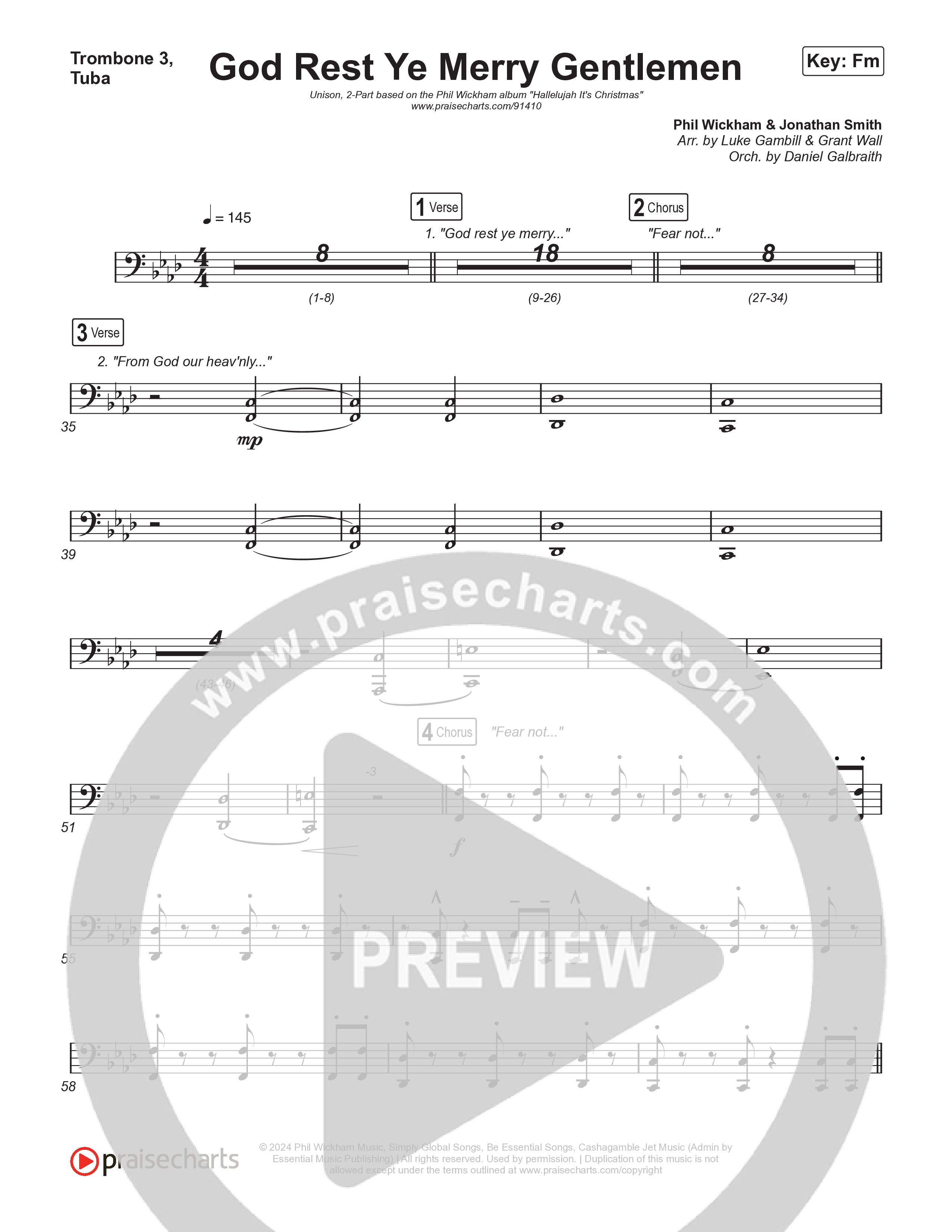 God Rest Ye Merry Gentlemen (Unison/2-Part) Trombone 3/Tuba (Phil Wickham / Arr. Luke Gambill)