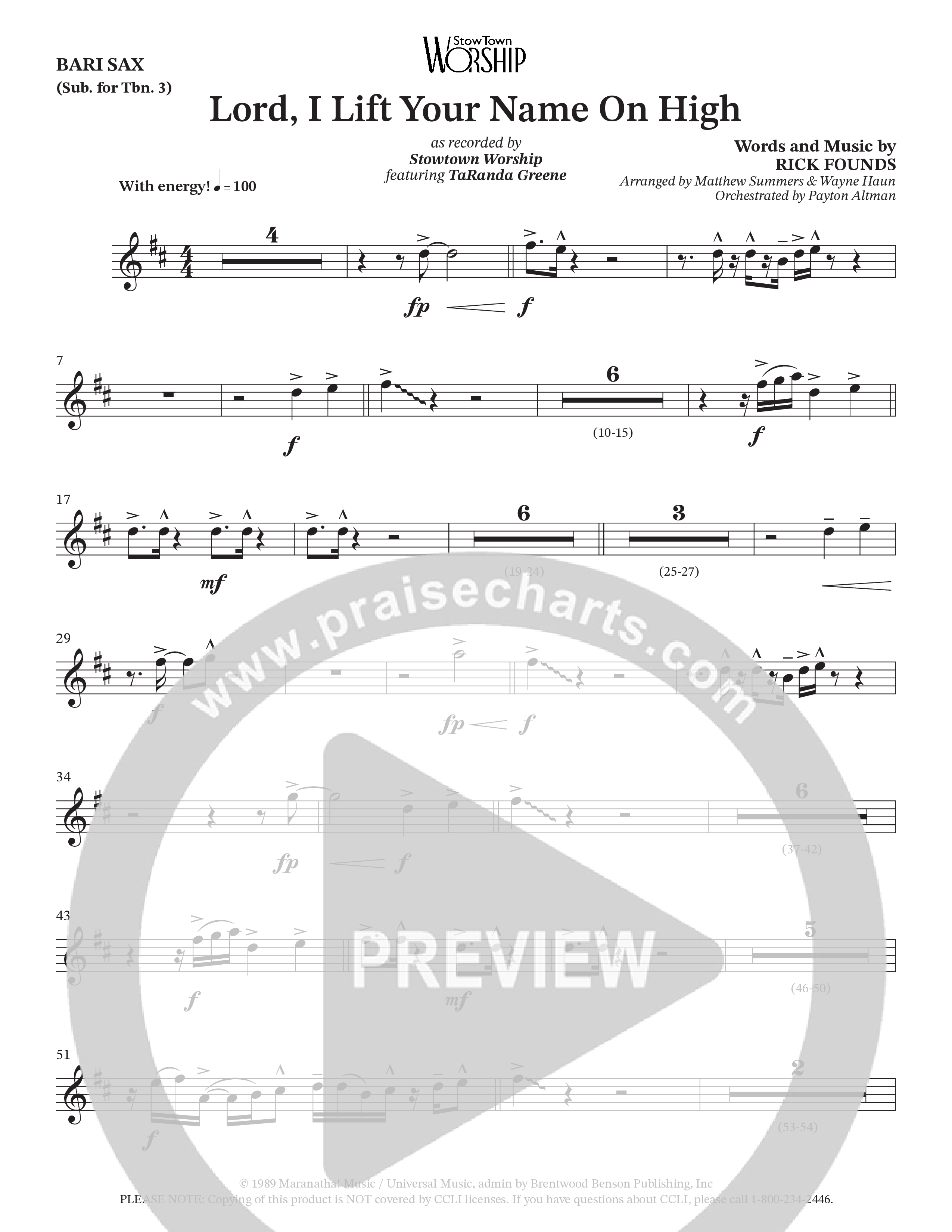 Lord I Lift Your Name On High (Live) (Choral Anthem SATB) Bari Sax (StowTown Worship / TaRanda Greene)