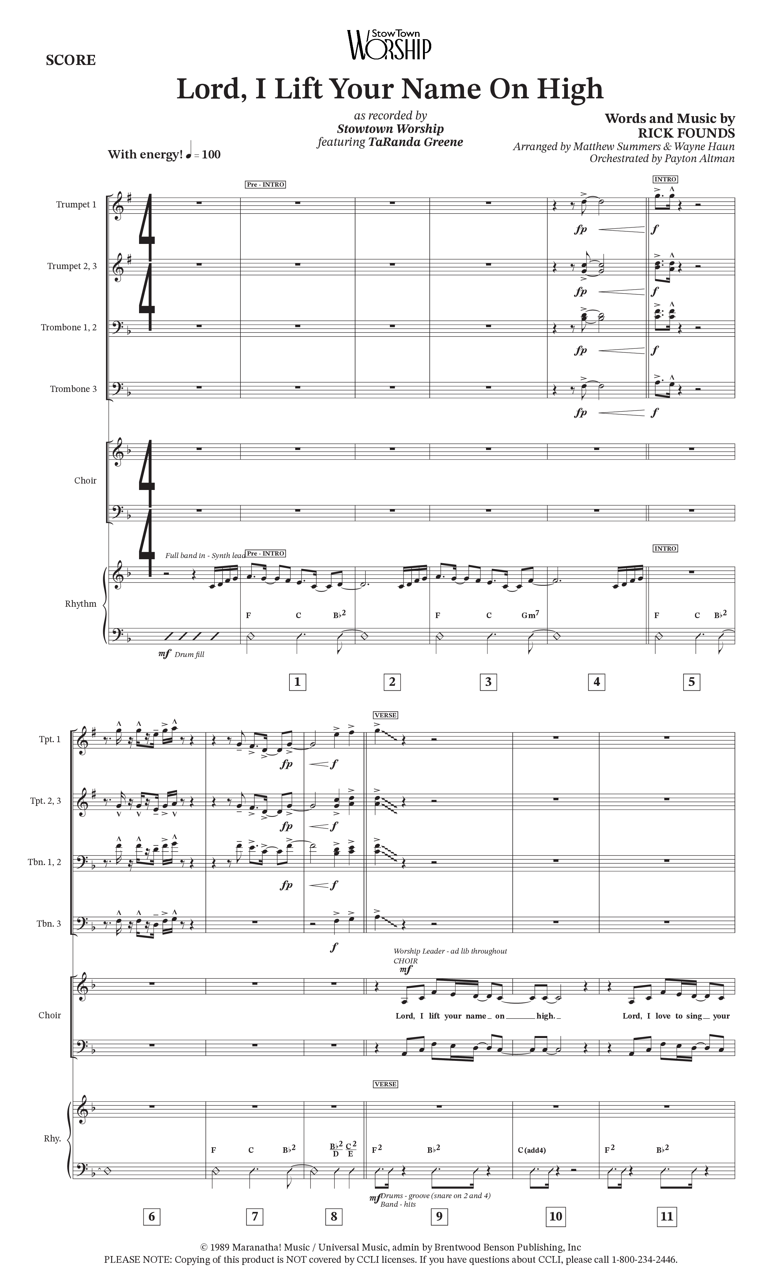 Lord I Lift Your Name On High (Live) (Choral Anthem SATB) Conductor's Score (StowTown Worship / TaRanda Greene)