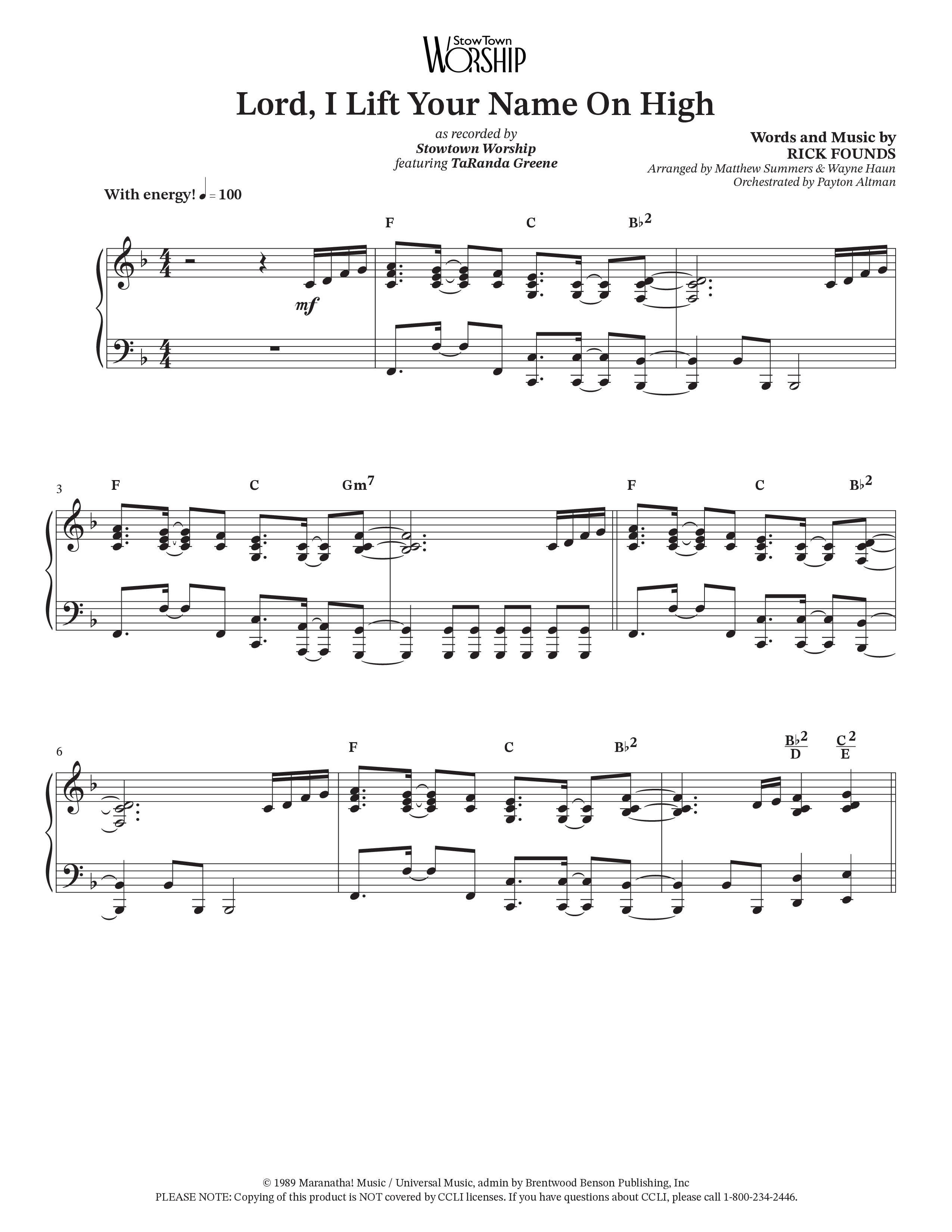 Lord I Lift Your Name On High (Live) (Choral Anthem SATB) Anthem (SATB/Piano) (StowTown Worship / TaRanda Greene)