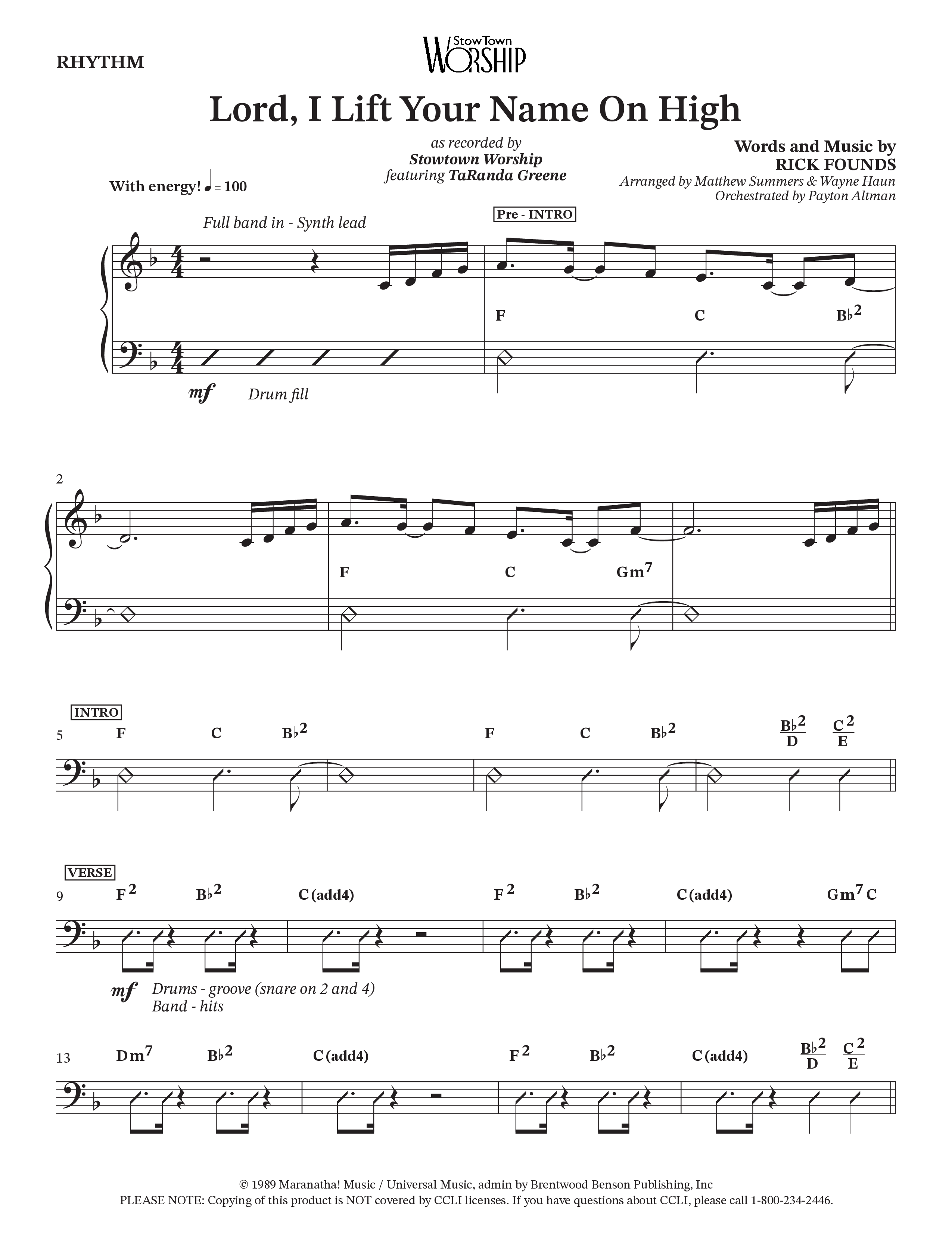 Lord I Lift Your Name On High (Live) (Choral Anthem SATB) Rhythm Chart (StowTown Worship / TaRanda Greene)