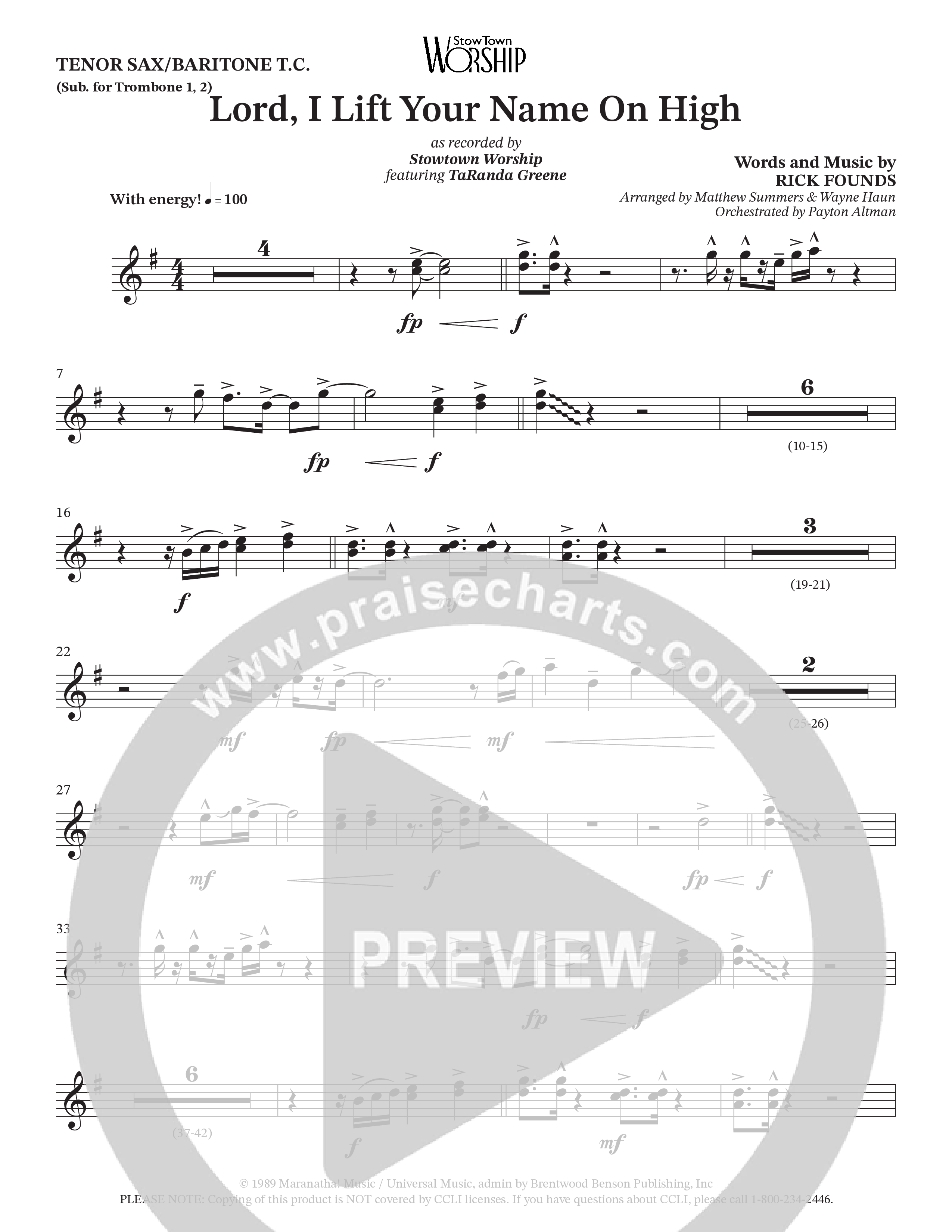 Lord I Lift Your Name On High (Live) (Choral Anthem SATB) Tenor Sax/Baritone T.C. (StowTown Worship / TaRanda Greene)