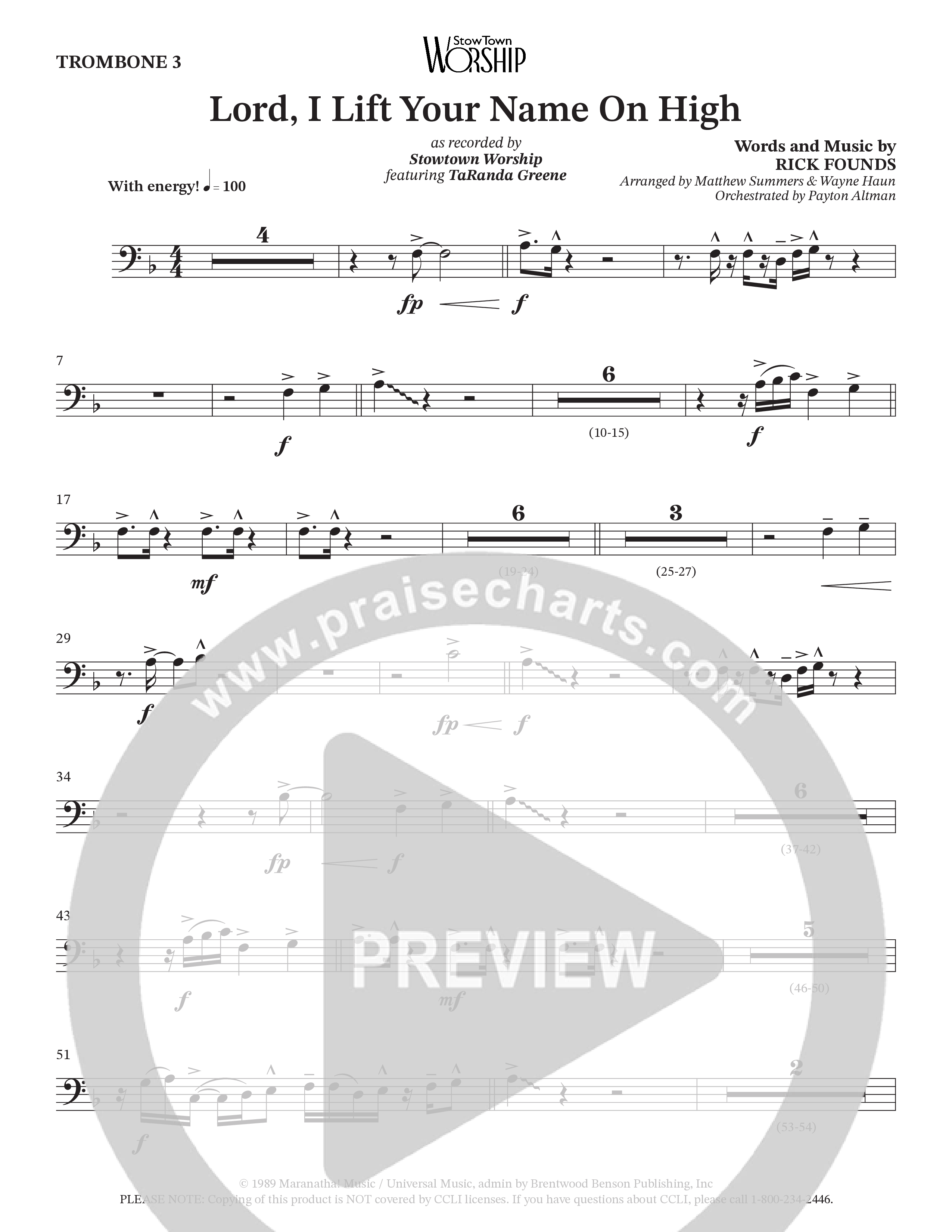 Lord I Lift Your Name On High (Live) (Choral Anthem SATB) Trombone 3 (StowTown Worship / TaRanda Greene)