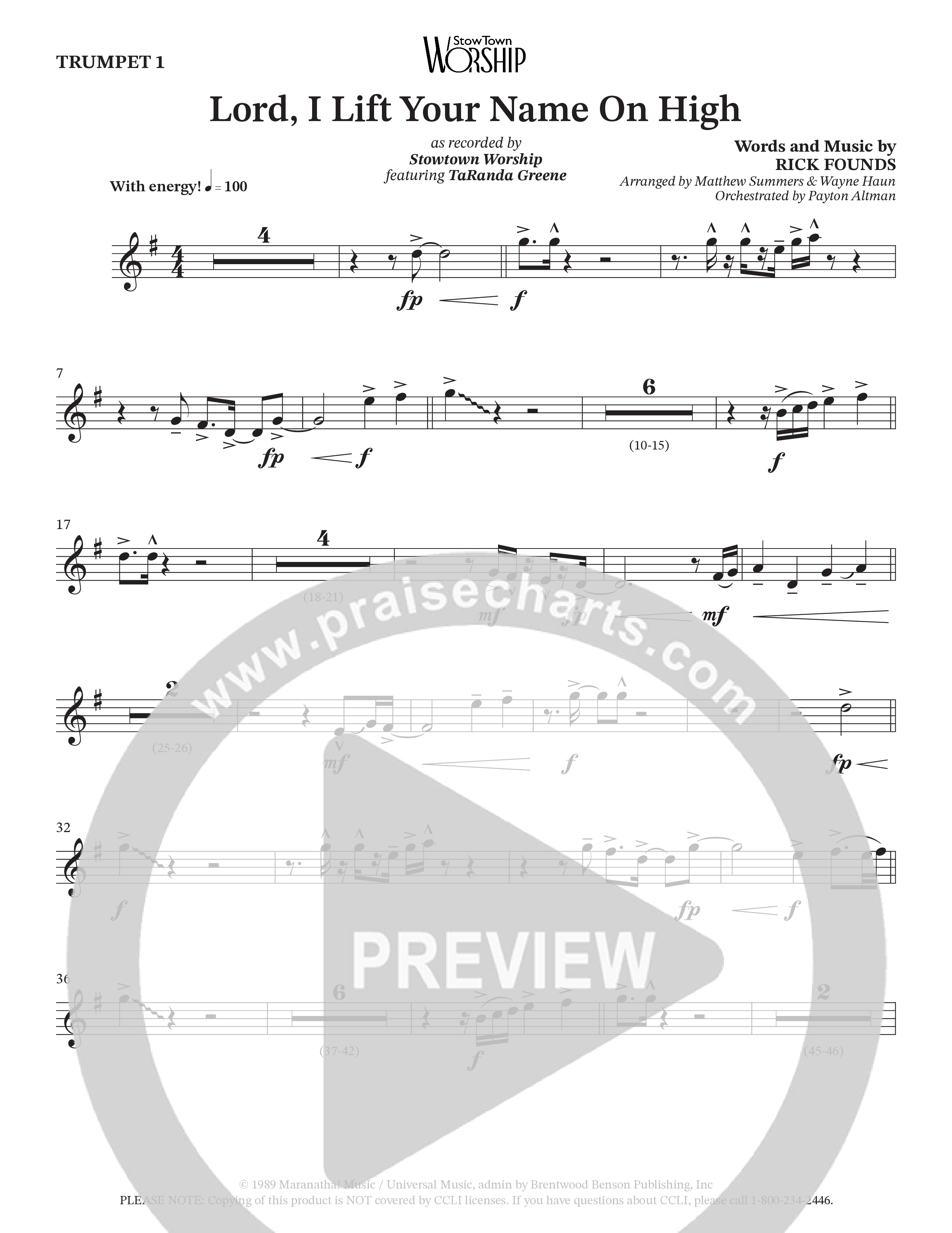 Lord I Lift Your Name On High (Live) (Choral Anthem SATB) Trumpet 1 (StowTown Worship / TaRanda Greene)