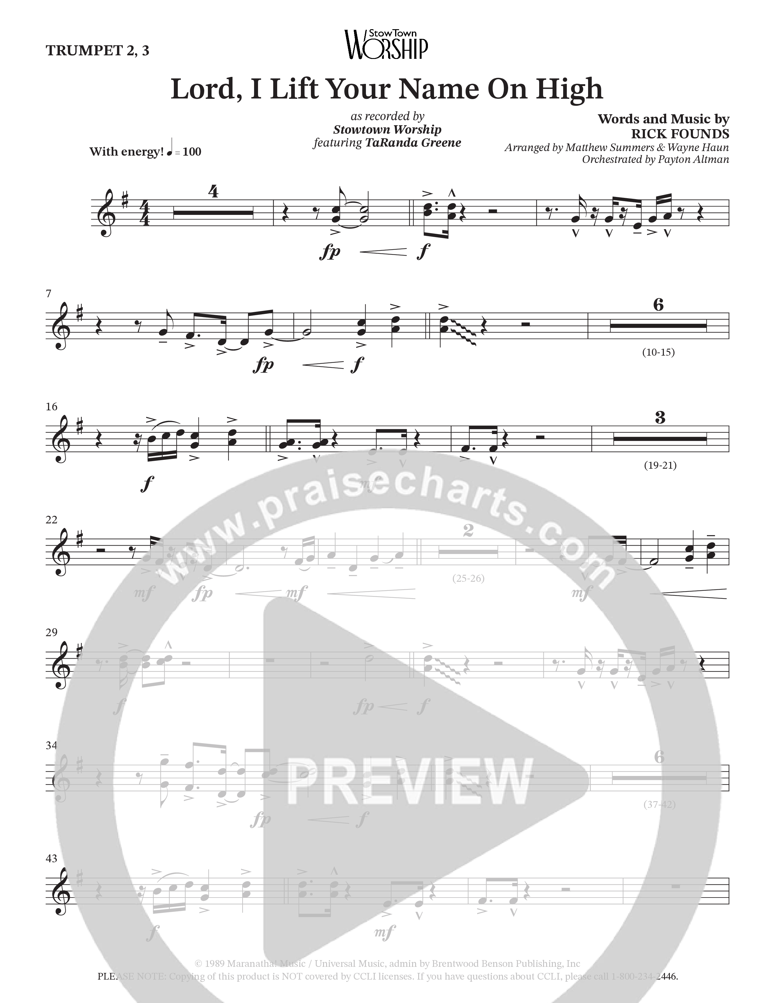 Lord I Lift Your Name On High (Live) (Choral Anthem SATB) Trumpet 2/3 (StowTown Worship / TaRanda Greene)