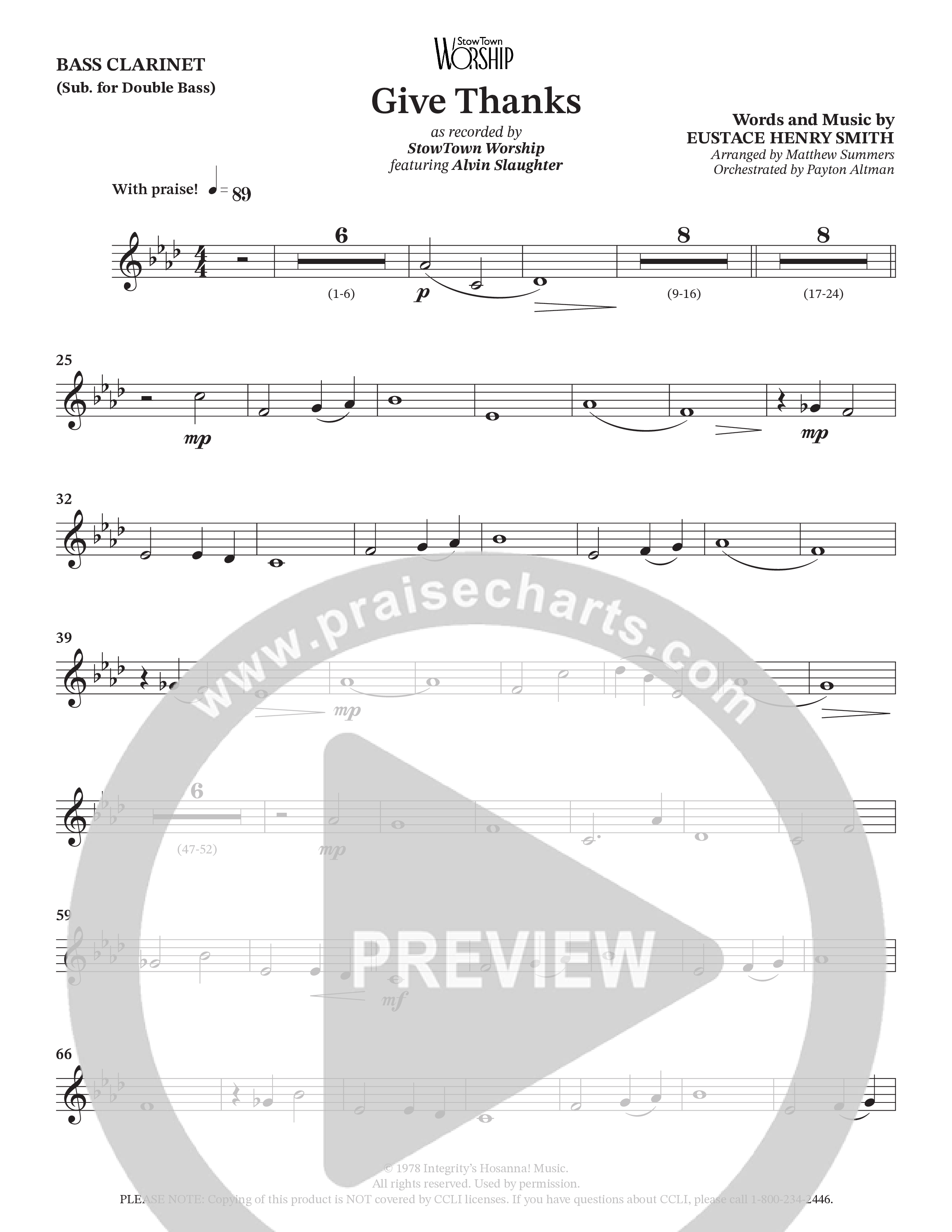 Give Thanks (Choral Anthem SATB) Bass Clarinet (StowTown Worship / Alvin Slaughter)