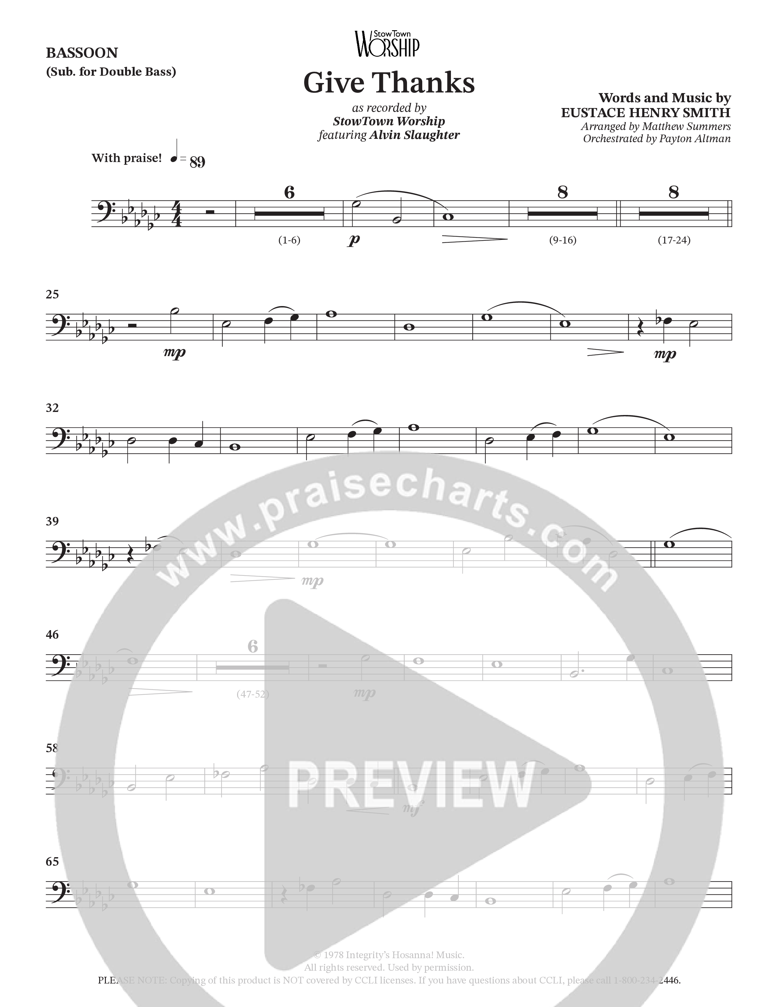 Give Thanks (Choral Anthem SATB) Bassoon (StowTown Worship / Alvin Slaughter)