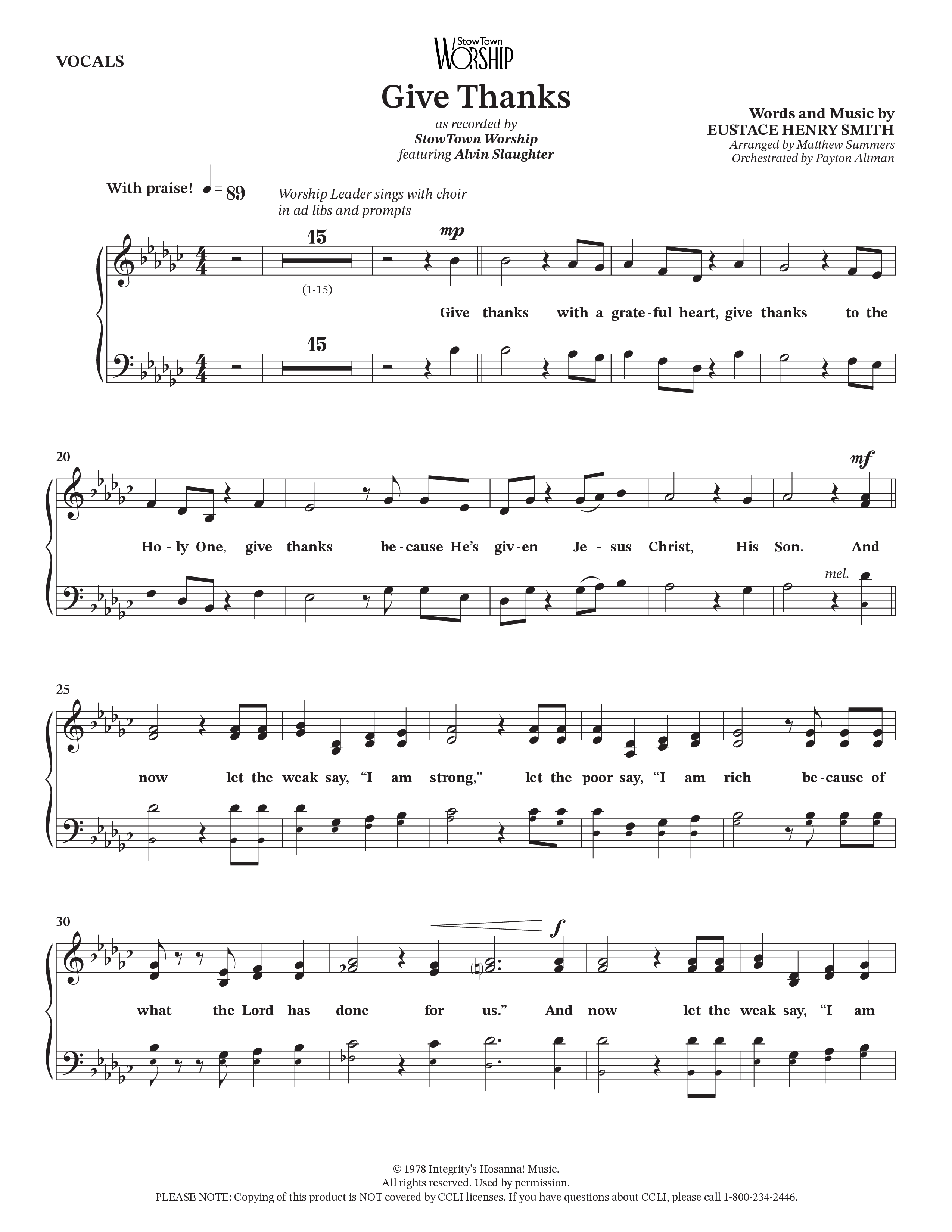 Give Thanks (Choral Anthem SATB) Choir Sheet (SATB) (StowTown Worship / Alvin Slaughter)