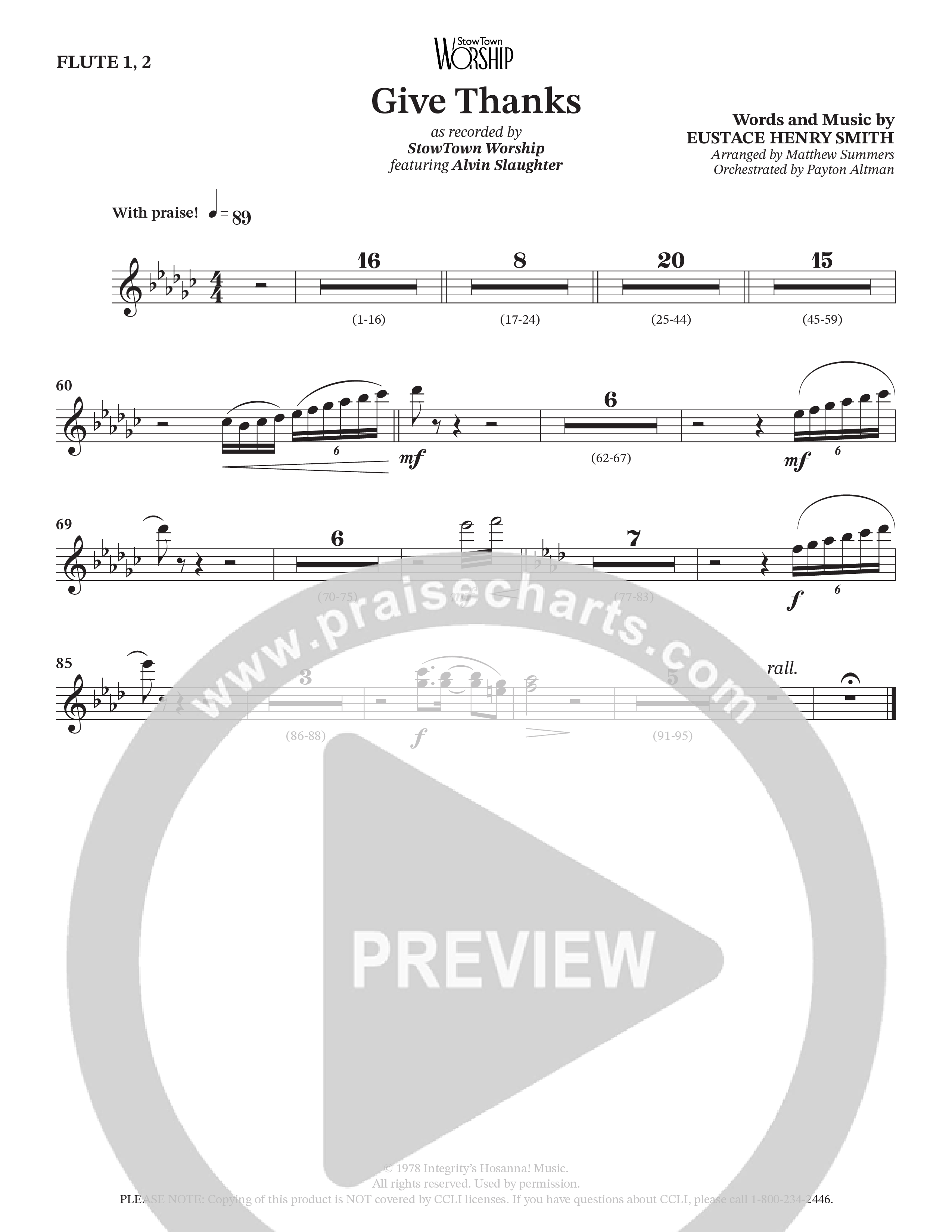 Give Thanks (Choral Anthem SATB) Flute 1/2 (StowTown Worship / Alvin Slaughter)