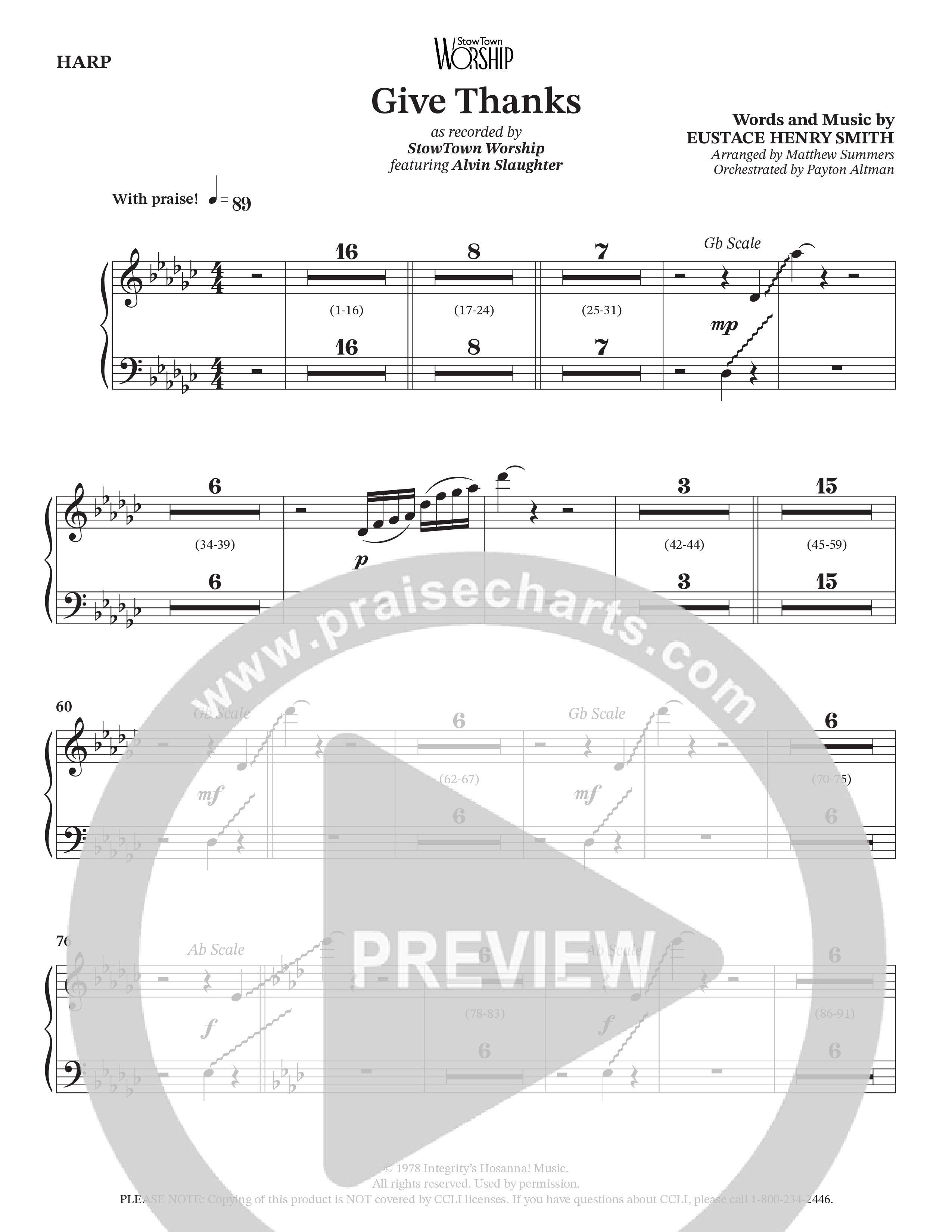 Give Thanks (Choral Anthem SATB) Harp (StowTown Worship / Alvin Slaughter)