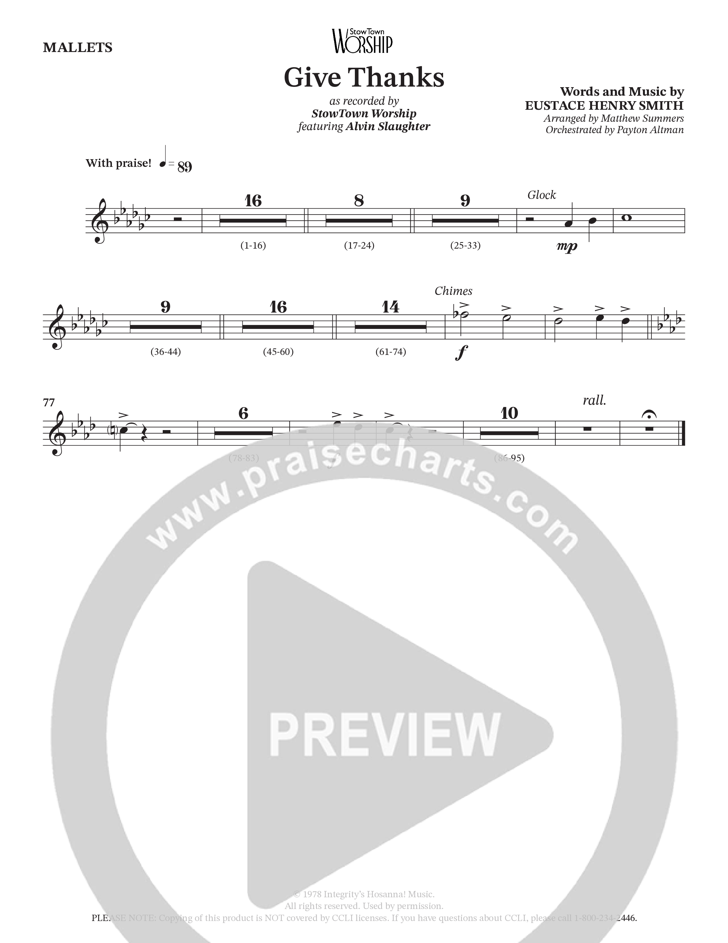 Give Thanks (Choral Anthem SATB) Mallets (StowTown Worship / Alvin Slaughter)