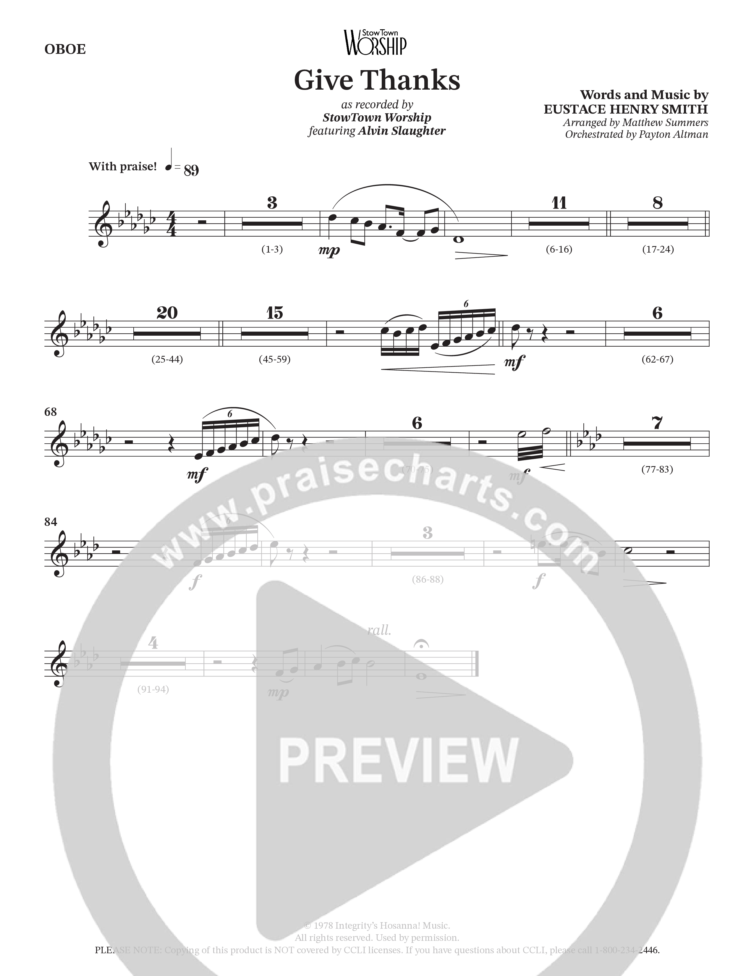 Give Thanks (Choral Anthem SATB) Oboe (StowTown Worship / Alvin Slaughter)