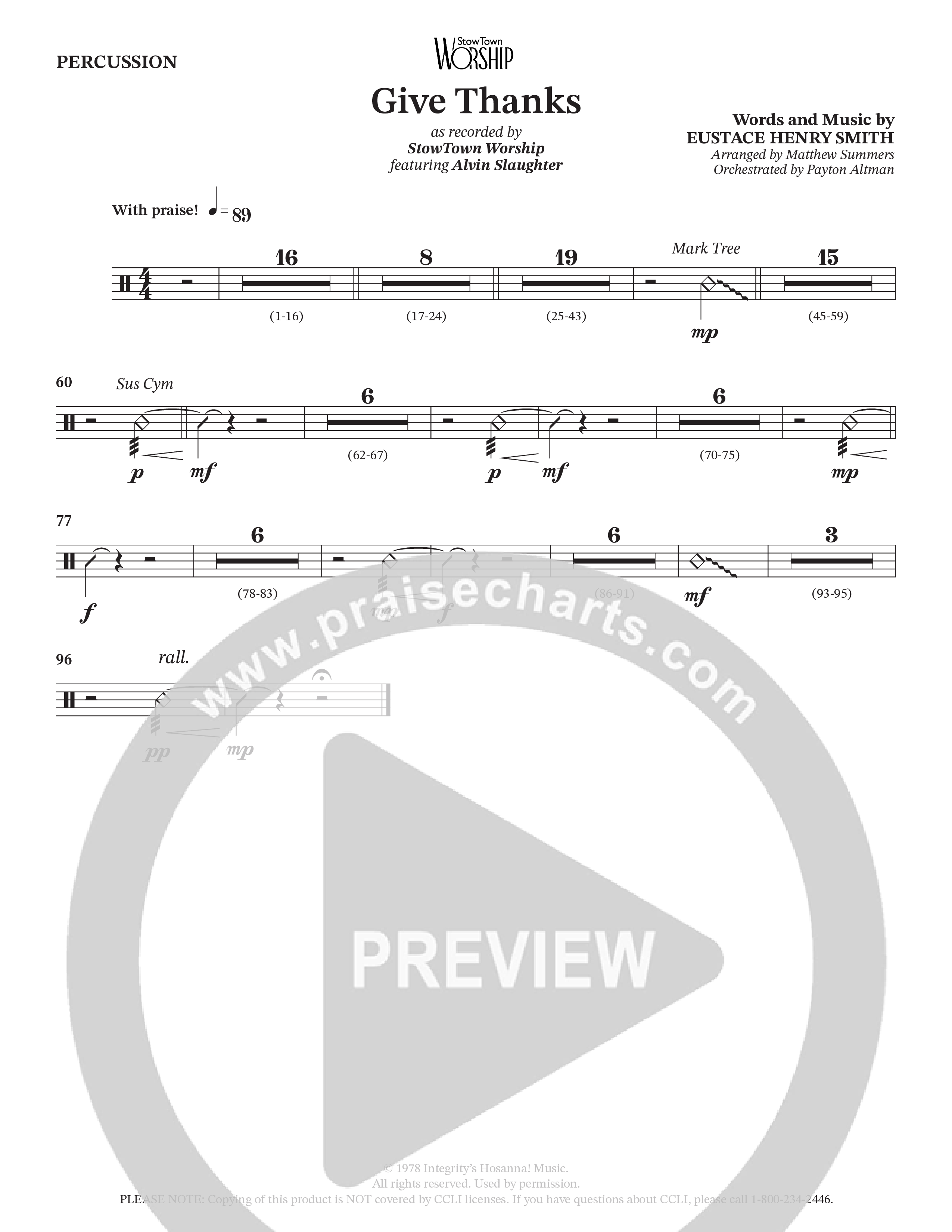 Give Thanks (Choral Anthem SATB) Percussion (StowTown Worship / Alvin Slaughter)