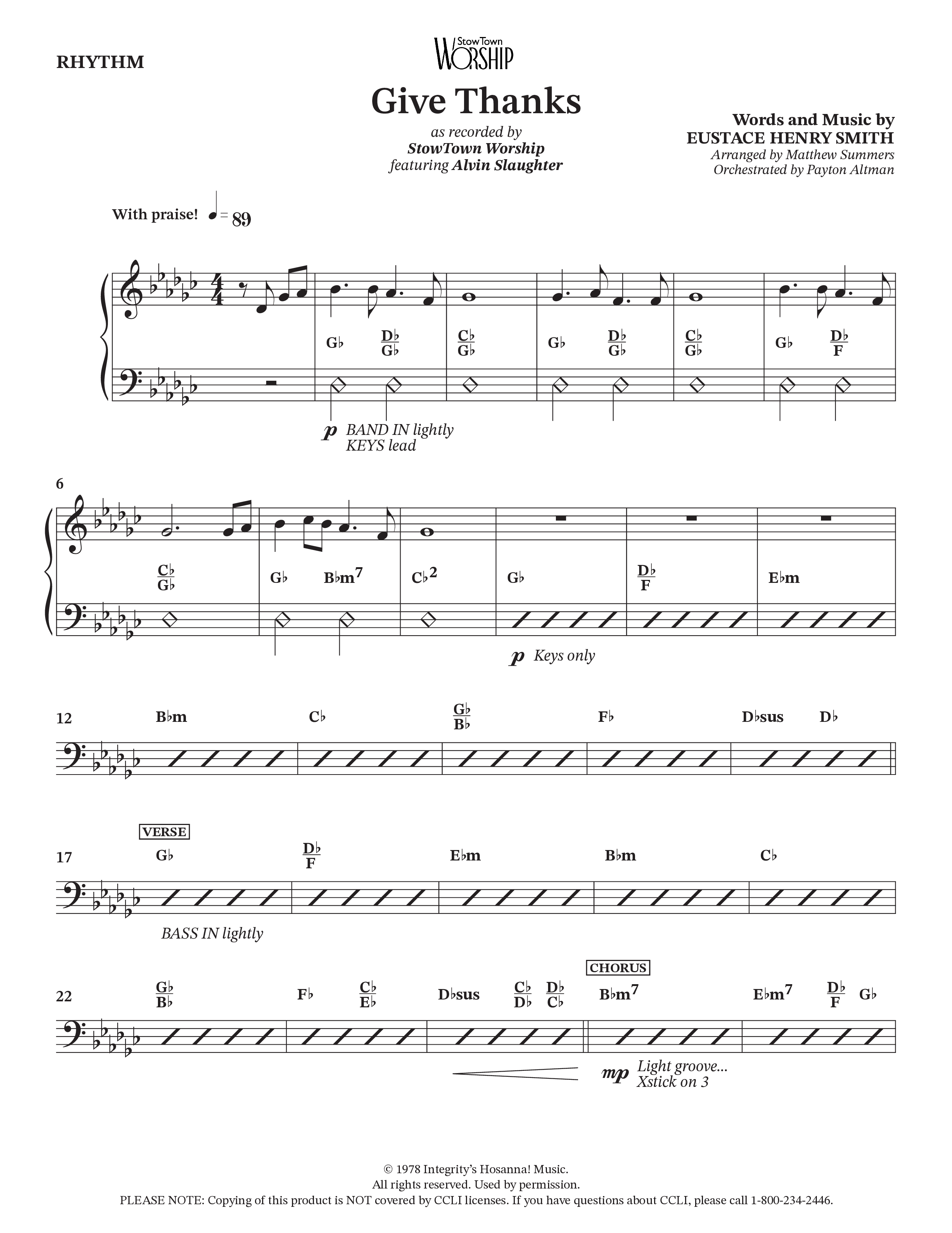 Give Thanks (Choral Anthem SATB) Rhythm Chart (StowTown Worship / Alvin Slaughter)
