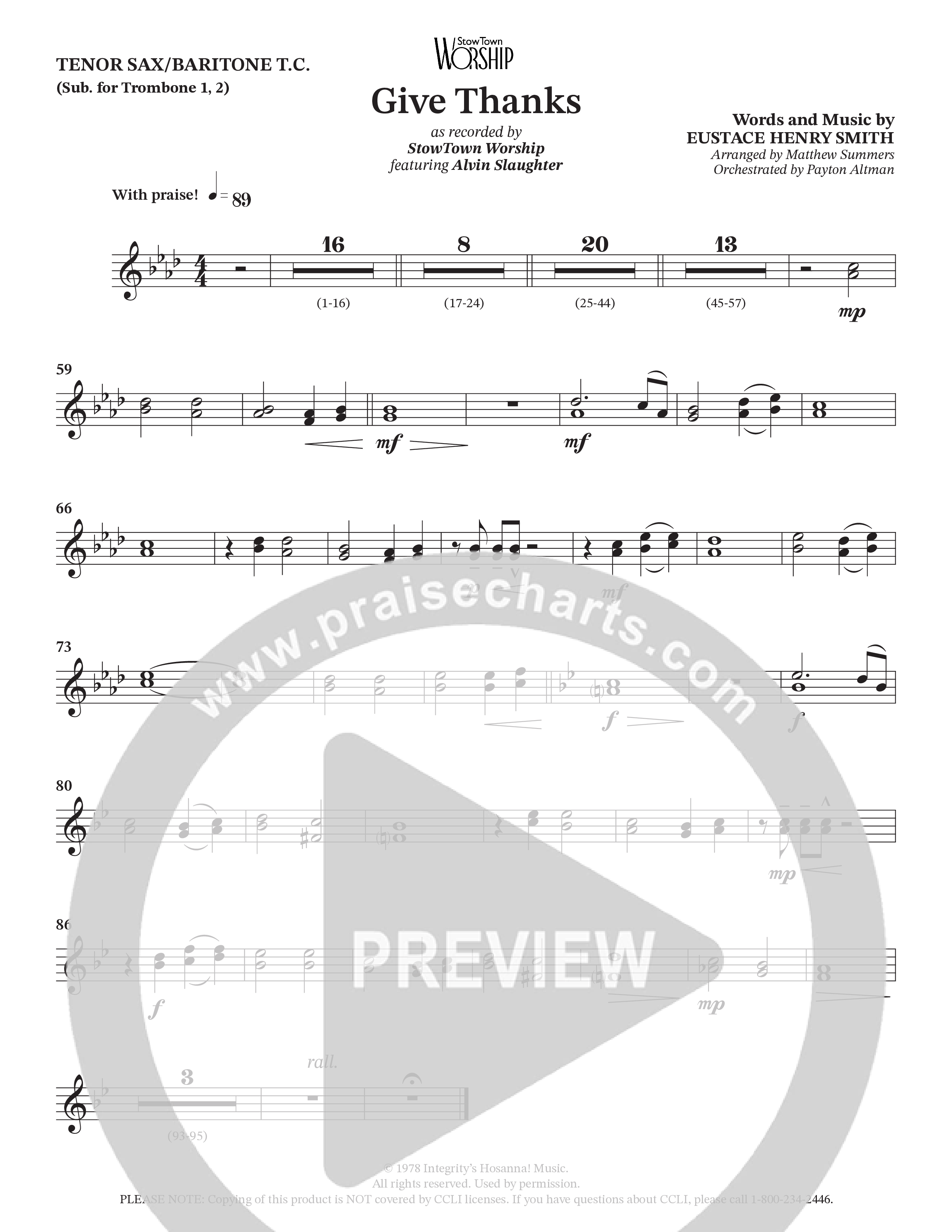 Give Thanks (Choral Anthem SATB) Tenor Sax/Baritone T.C. (StowTown Worship / Alvin Slaughter)