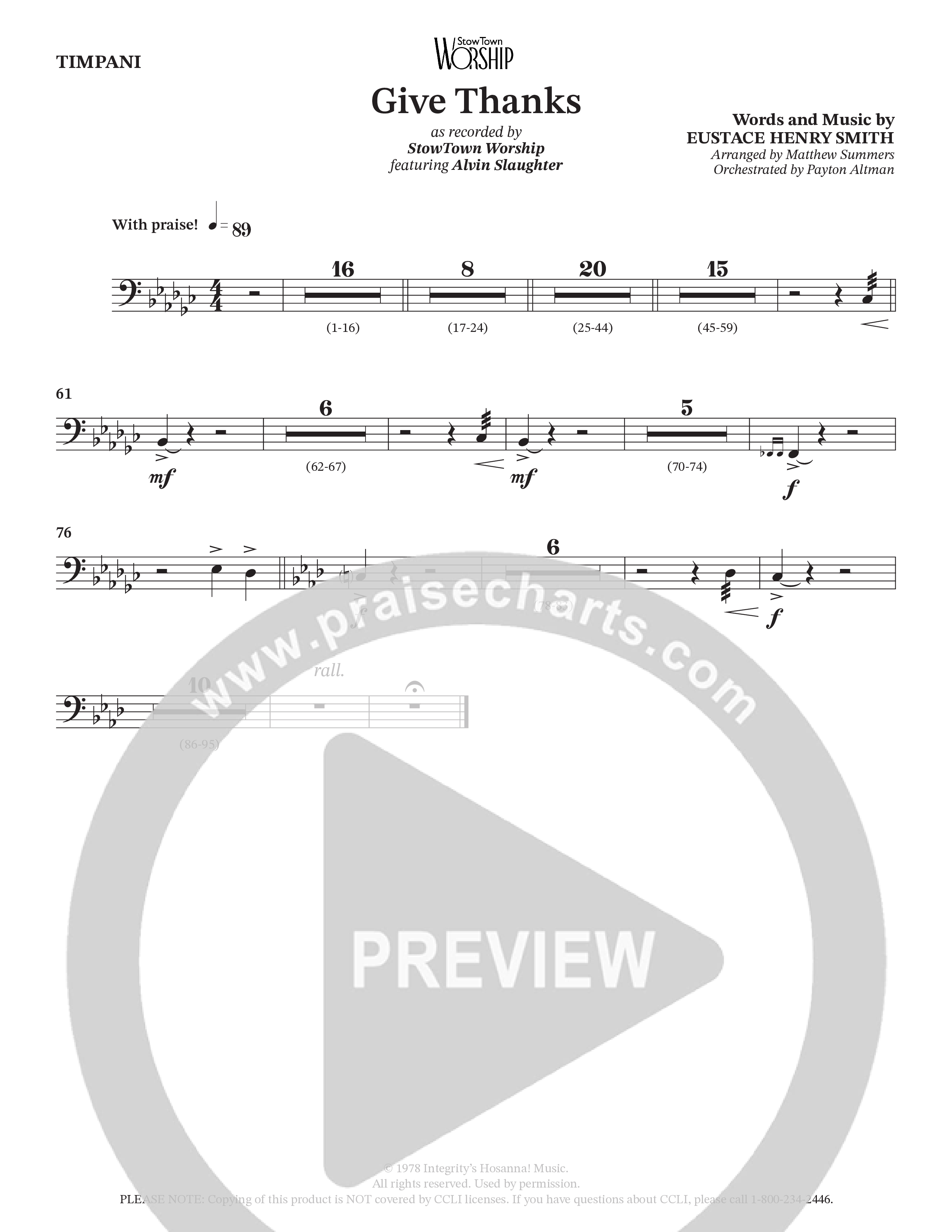 Give Thanks (Choral Anthem SATB) Timpani (StowTown Worship / Alvin Slaughter)
