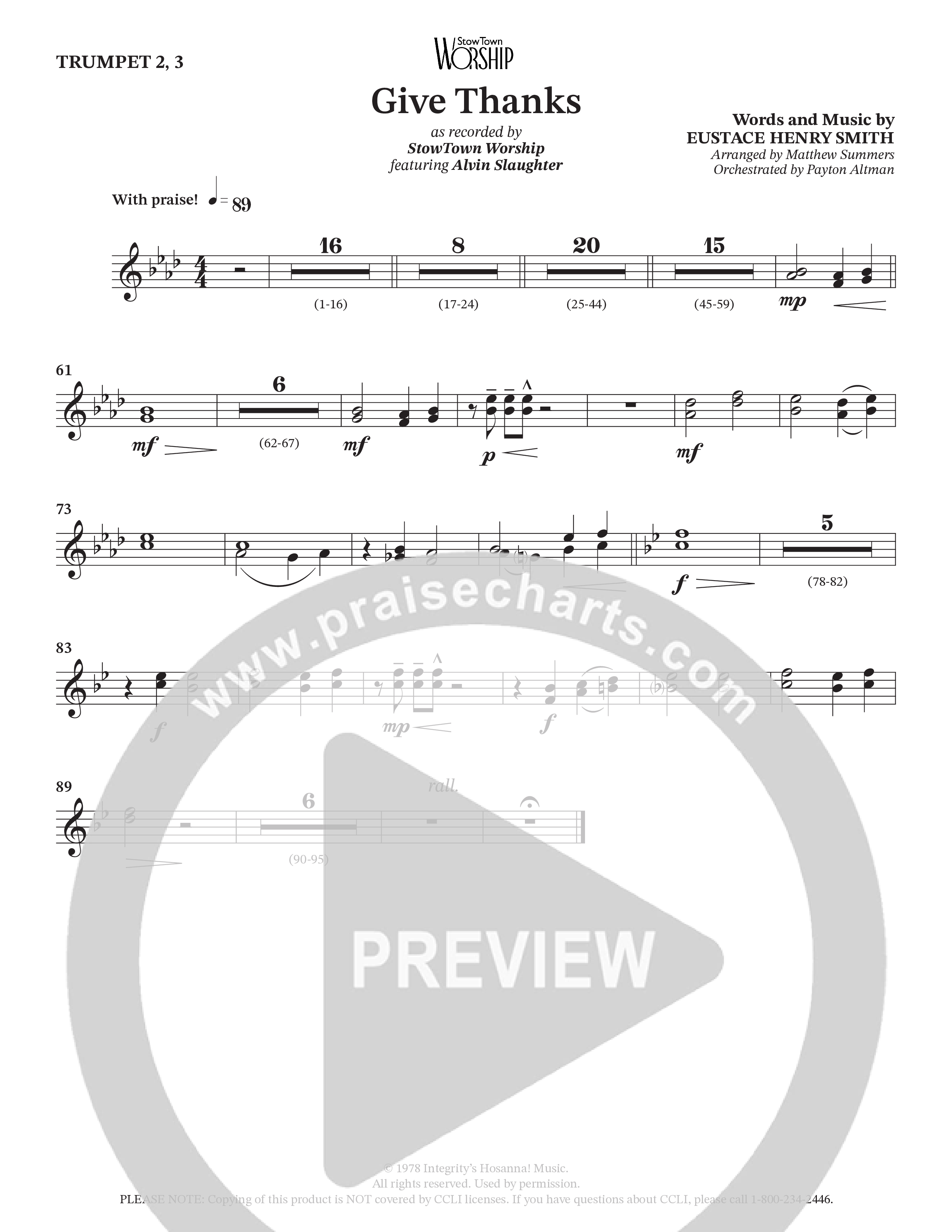 Give Thanks (Choral Anthem SATB) Trumpet 2/3 (StowTown Worship / Alvin Slaughter)