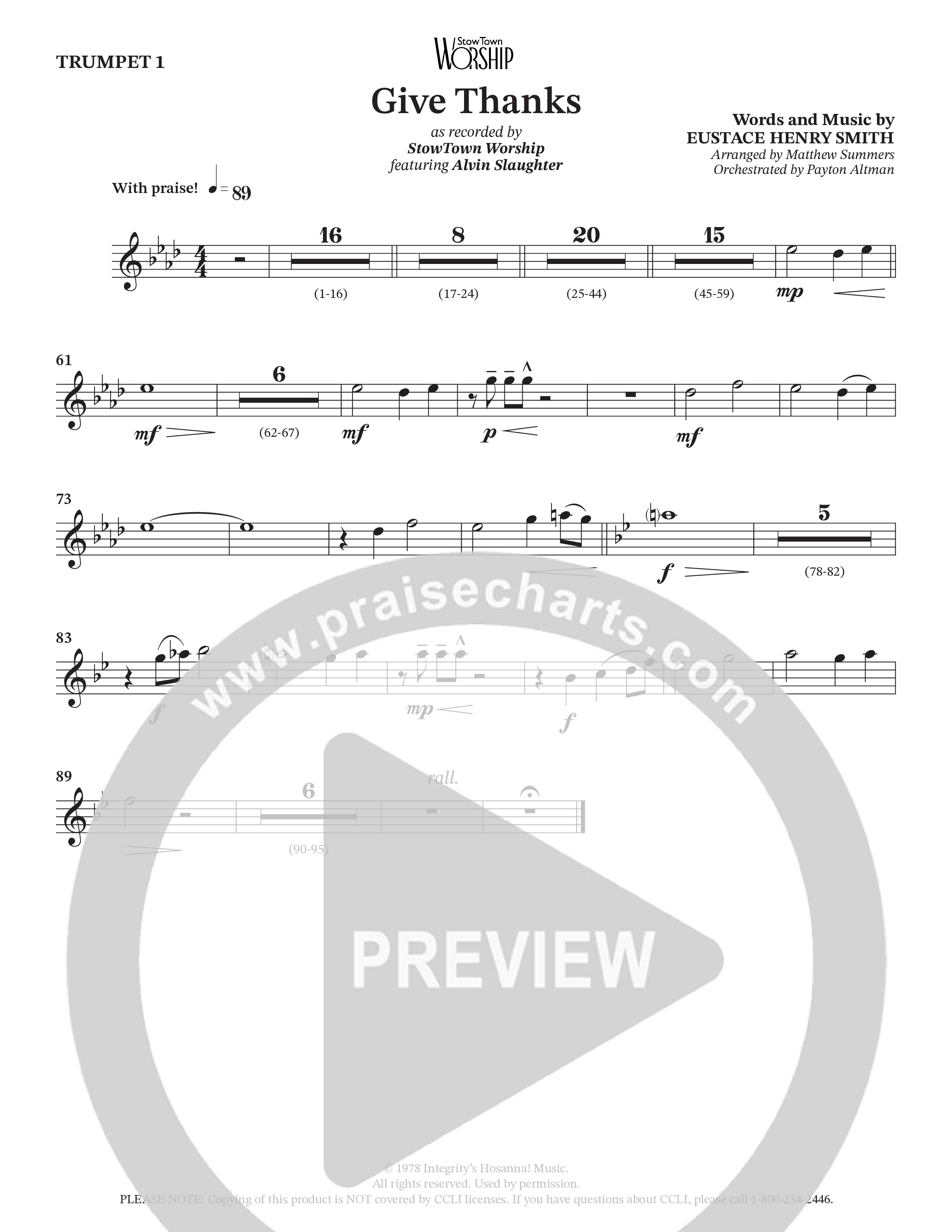 Give Thanks (Choral Anthem SATB) Trumpet 2 (StowTown Worship / Alvin Slaughter)