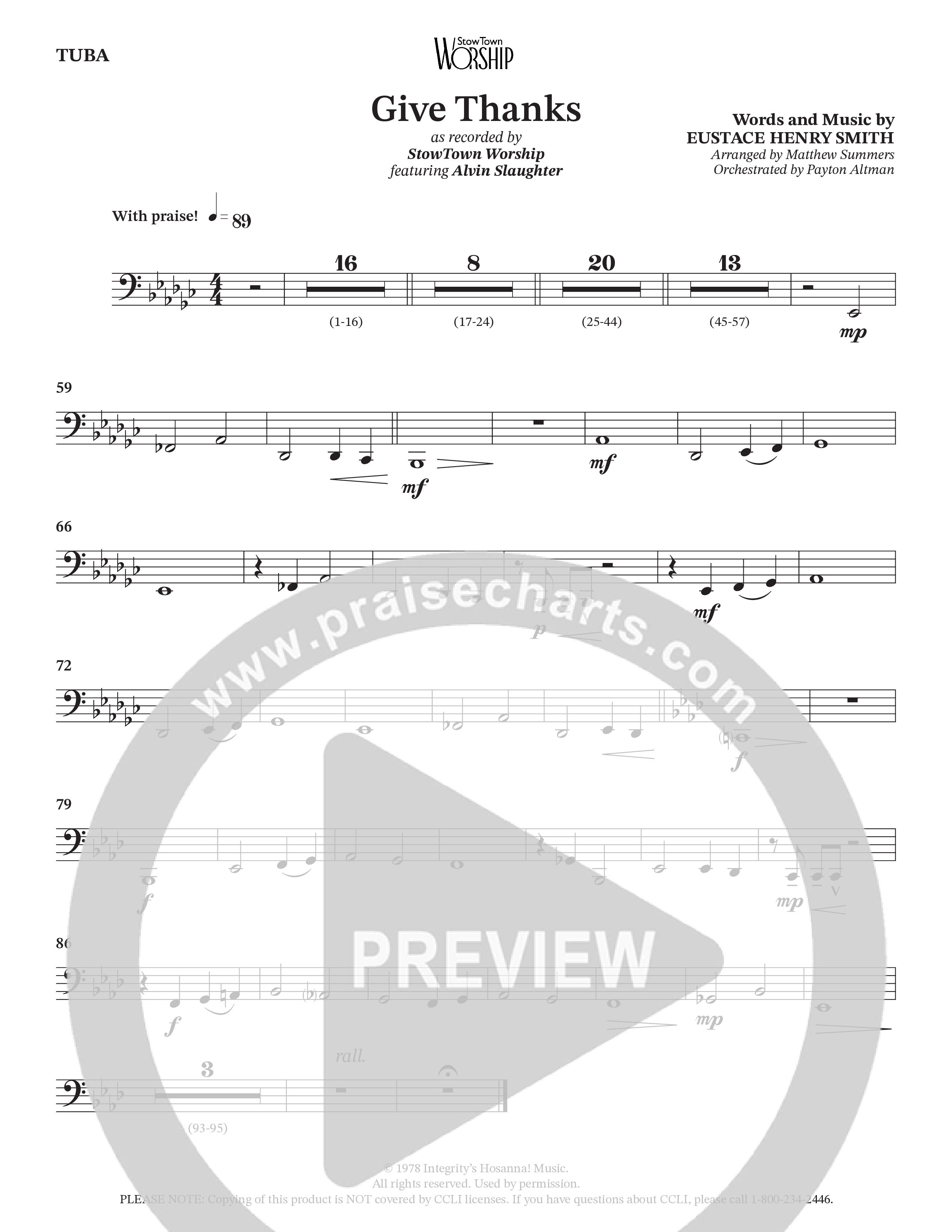Give Thanks (Choral Anthem SATB) Tuba (StowTown Worship / Alvin Slaughter)