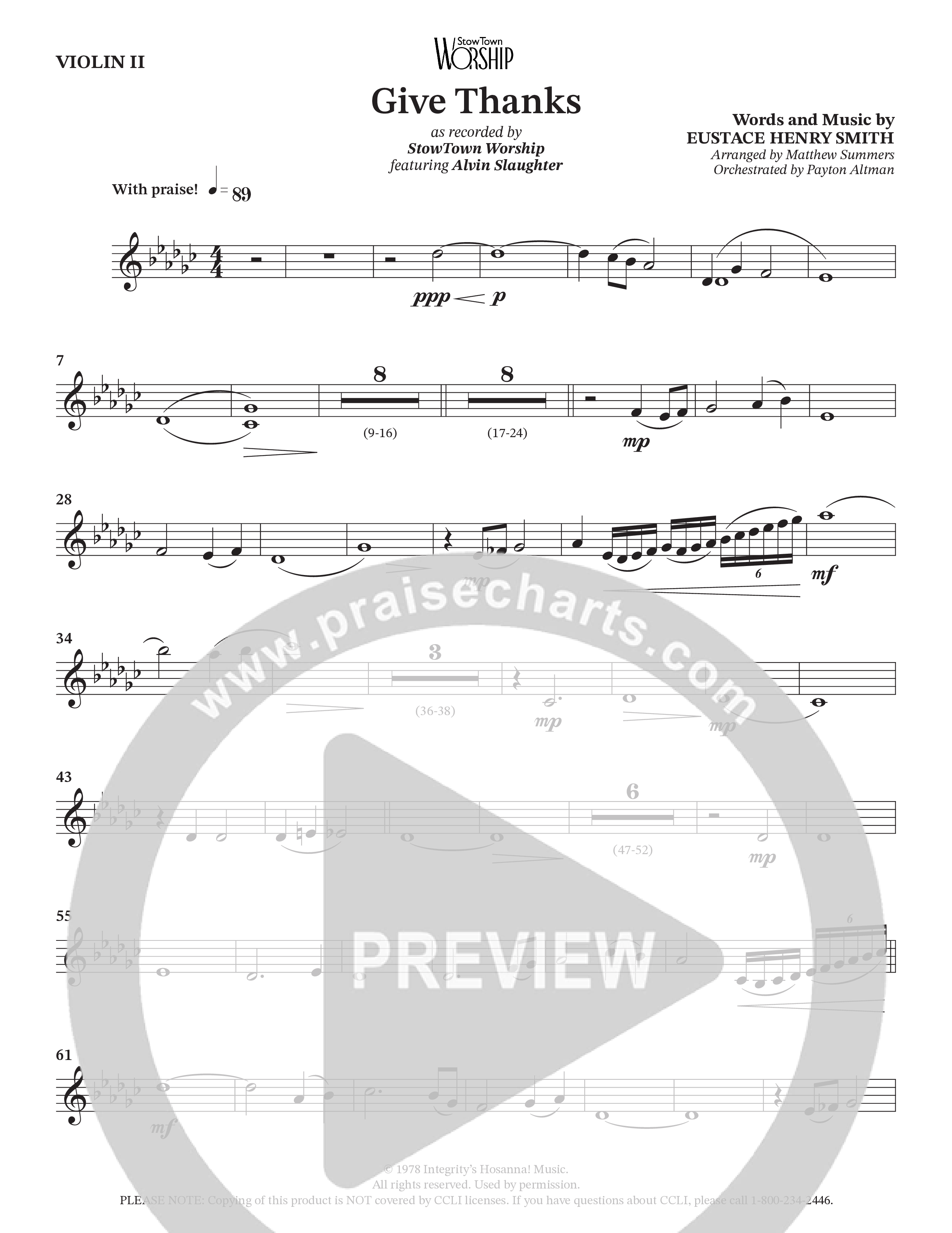 Give Thanks (Choral Anthem SATB) Violin 2 (StowTown Worship / Alvin Slaughter)