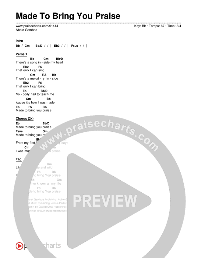 Made To Bring You Praise Chords & Lyrics (Abbie Gamboa)