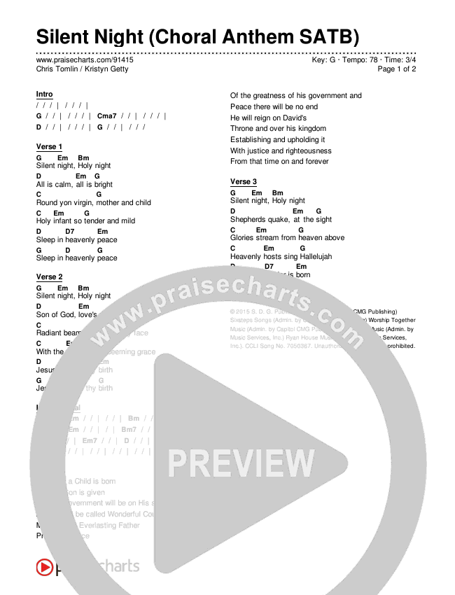 Silent Night (Choral Anthem SATB) Chords & Lyrics (Chris Tomlin / Kristyn Getty / Arr. Luke Gambill)