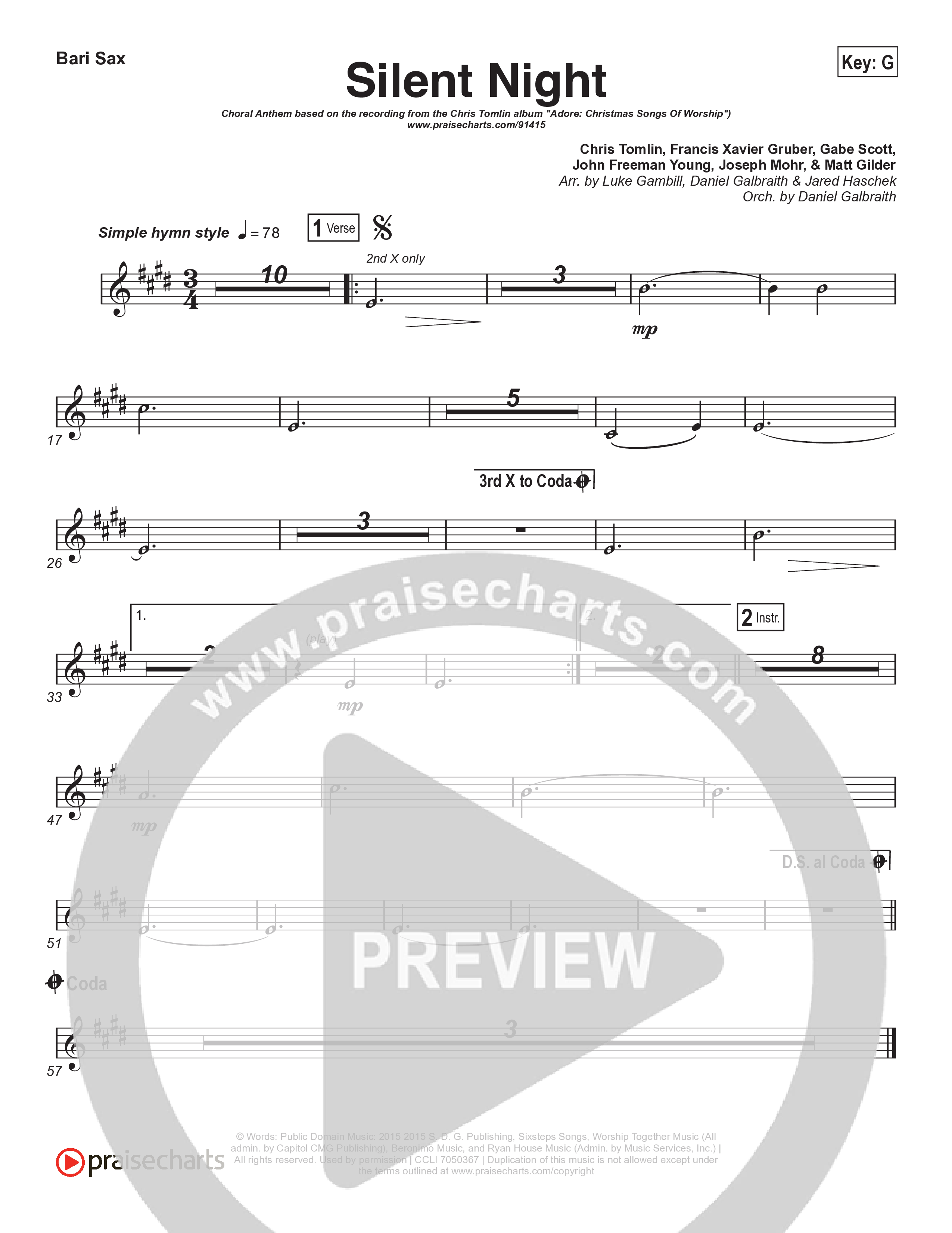Silent Night (Choral Anthem SATB) Sax Pack (Chris Tomlin / Kristyn Getty / Arr. Luke Gambill)