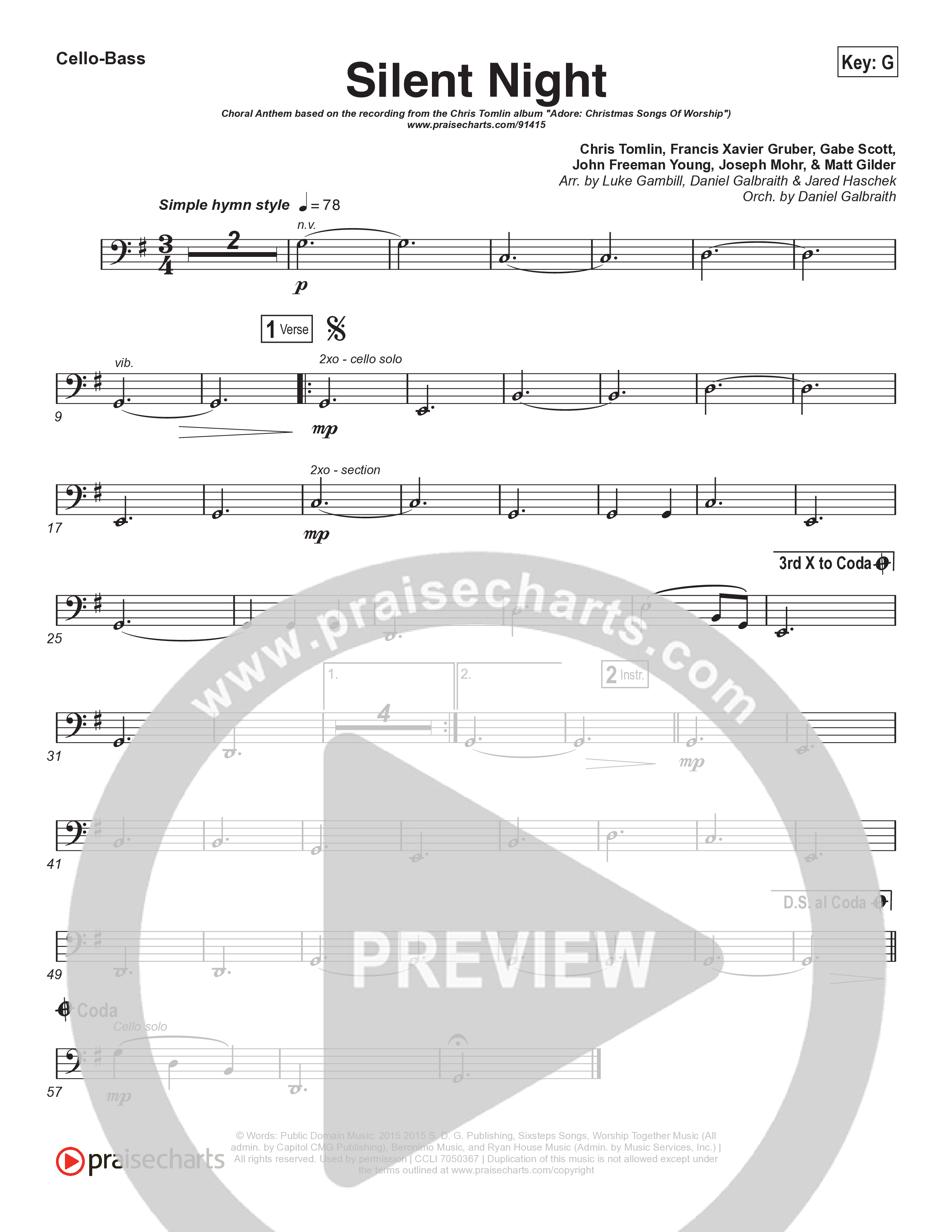 Silent Night (Choral Anthem SATB) String Pack (Chris Tomlin / Kristyn Getty / Arr. Luke Gambill)