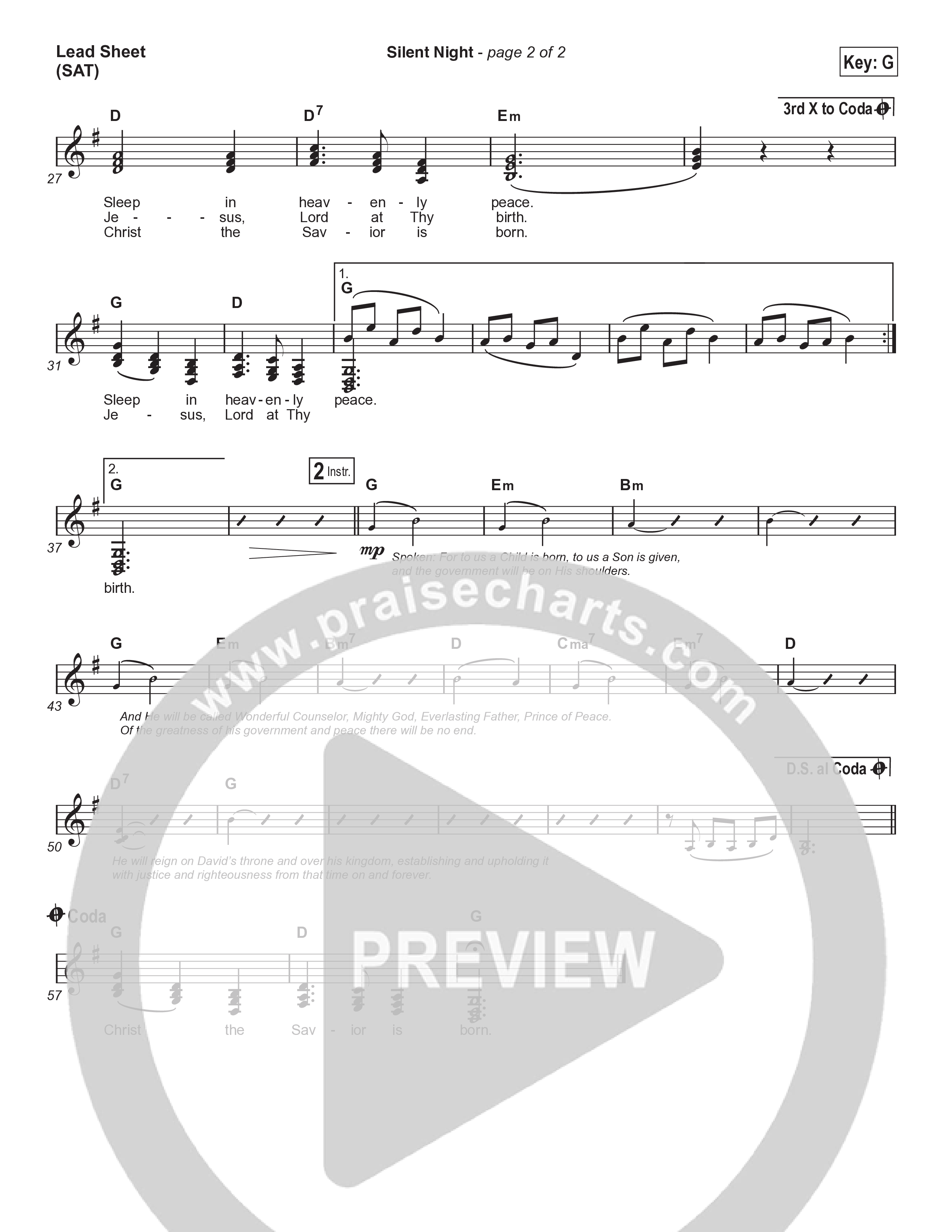Silent Night (Choral Anthem SATB) Lead Sheet (SAT) (Chris Tomlin / Kristyn Getty / Arr. Luke Gambill)