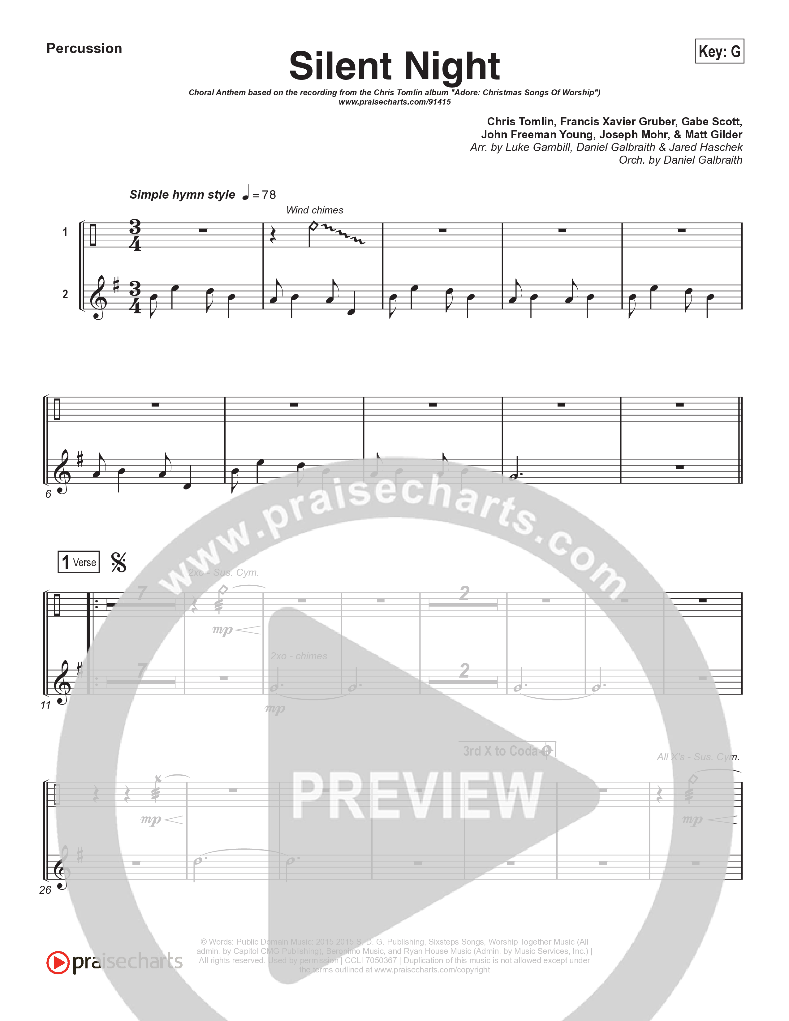 Silent Night (Choral Anthem SATB) Percussion (Chris Tomlin / Kristyn Getty / Arr. Luke Gambill)