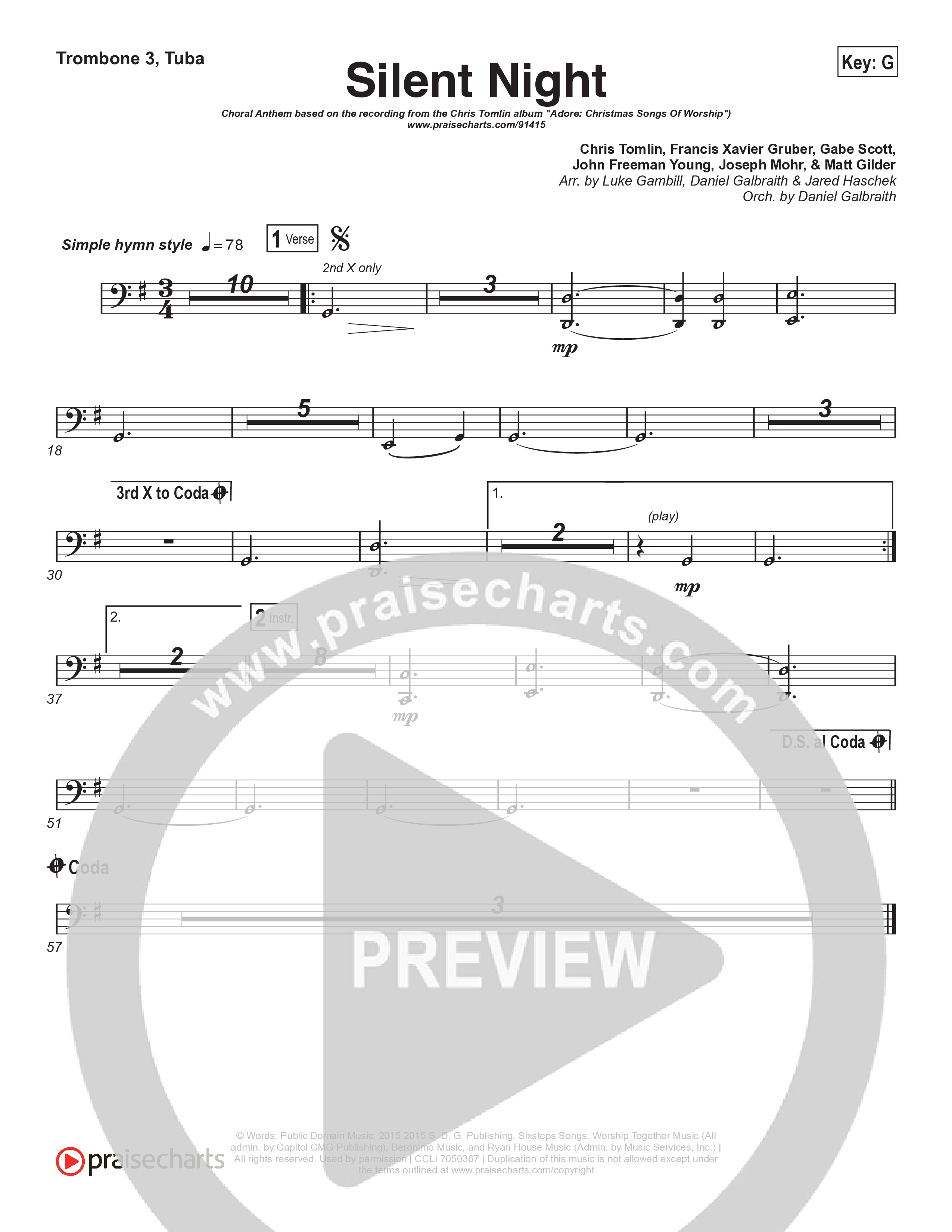 Silent Night (Choral Anthem SATB) Trombone 1,2 (Chris Tomlin / Kristyn Getty / Arr. Luke Gambill)