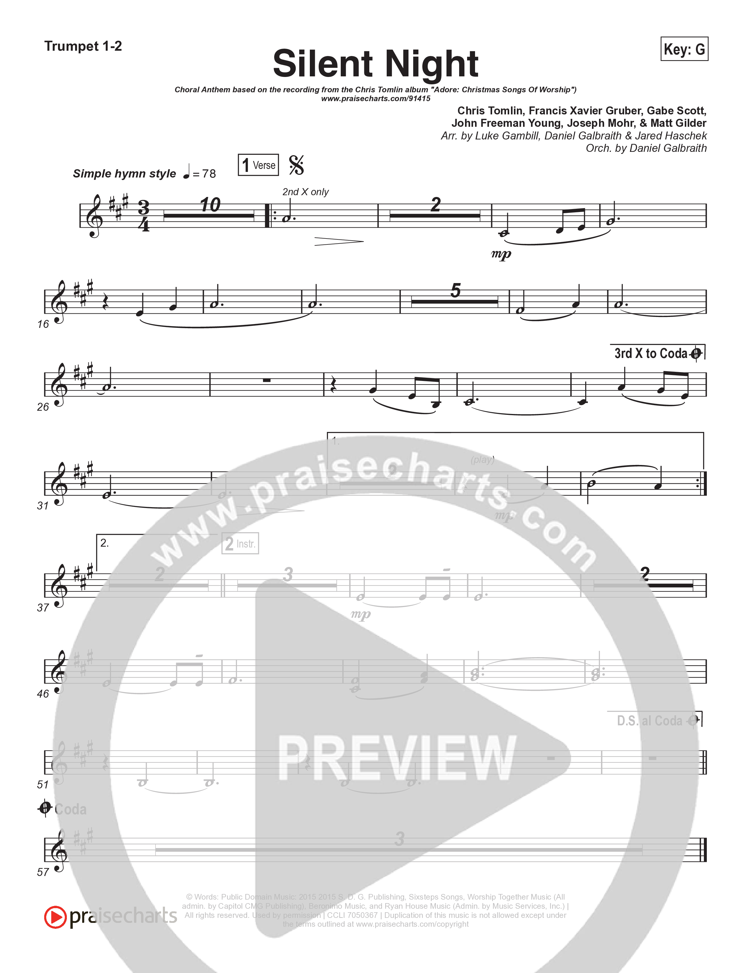 Silent Night (Choral Anthem SATB) Brass Pack (Chris Tomlin / Kristyn Getty / Arr. Luke Gambill)