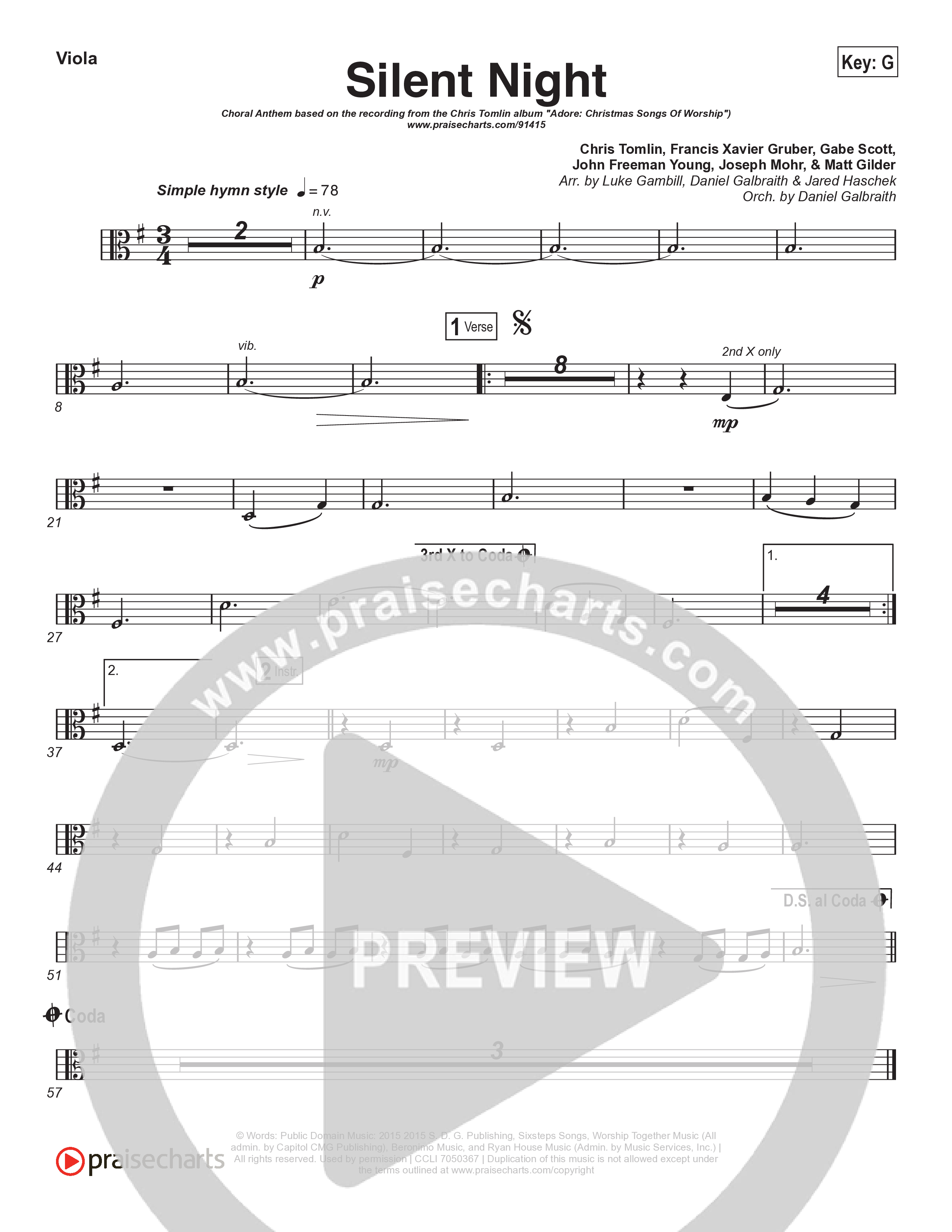 Silent Night (Choral Anthem SATB) Viola (Chris Tomlin / Kristyn Getty / Arr. Luke Gambill)