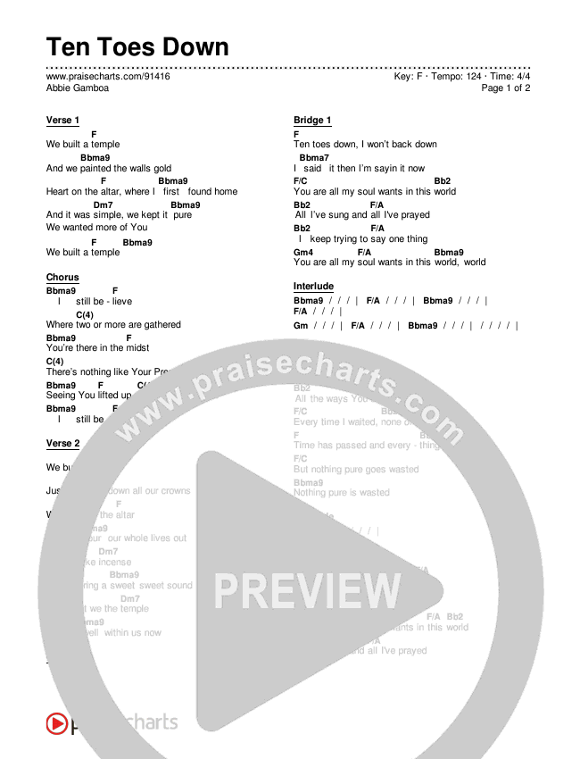 Ten Toes Down Chords & Lyrics (Abbie Gamboa)