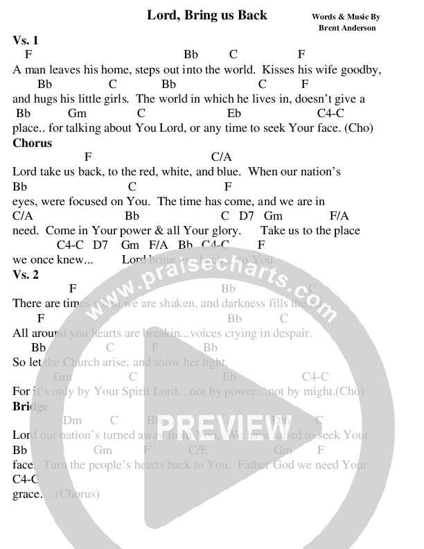 Lord Bring Us Back Chord Chart (Brent Anderson)