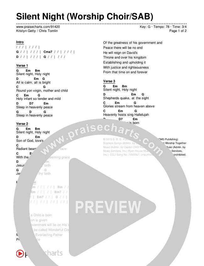 Silent Night (Worship Choir/SAB) Chords & Lyrics (Chris Tomlin / Kristyn Getty / Arr. Luke Gambill)