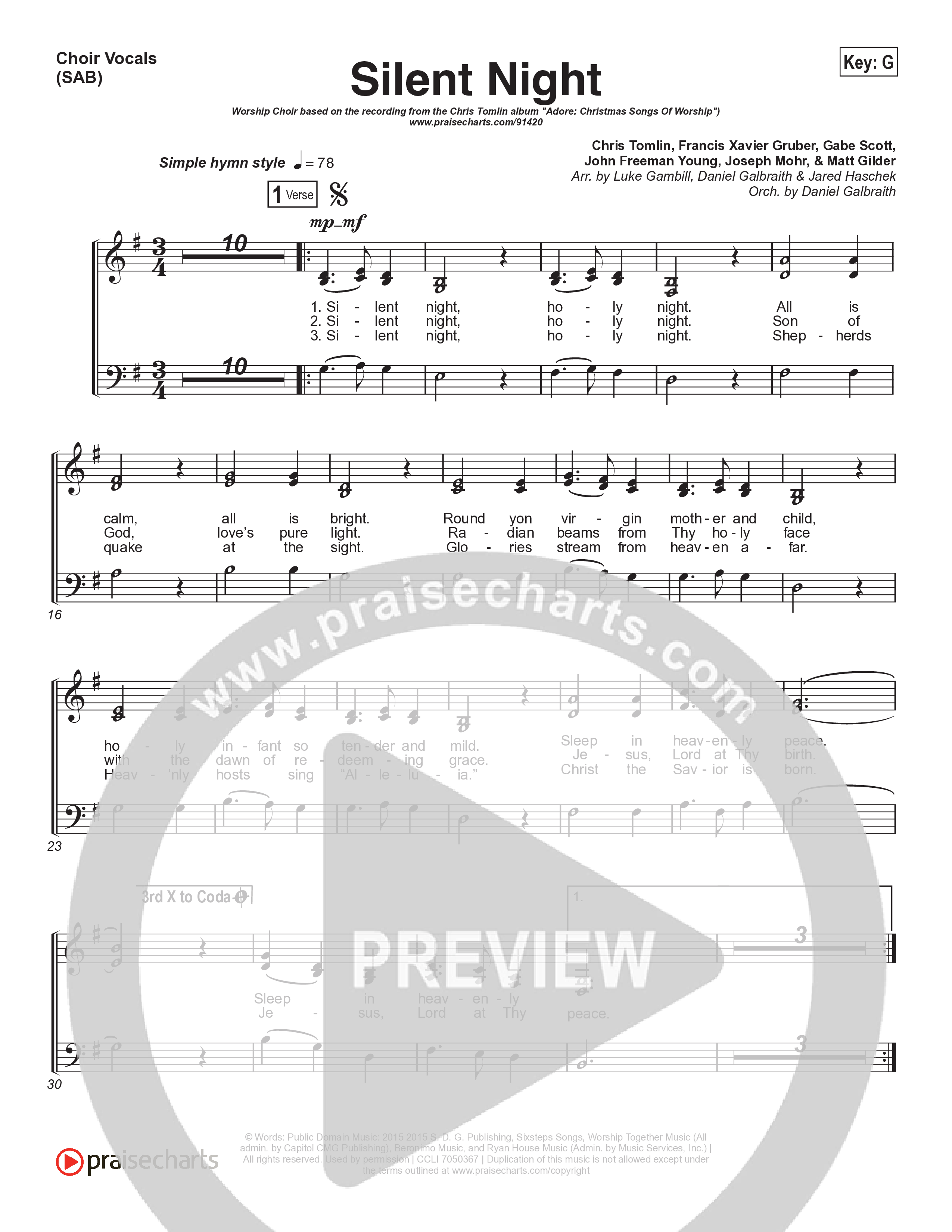 Silent Night (Worship Choir/SAB) Choir Sheet (SAB) (Chris Tomlin / Kristyn Getty / Arr. Luke Gambill)