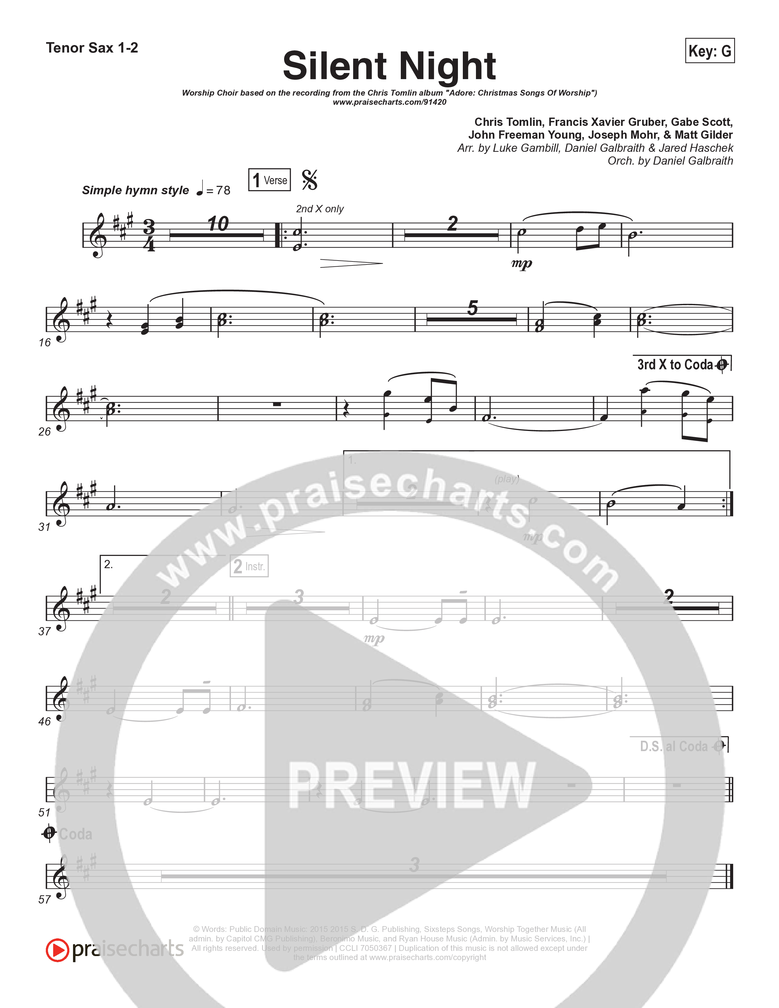 Silent Night (Worship Choir/SAB) Sax Pack (Chris Tomlin / Kristyn Getty / Arr. Luke Gambill)