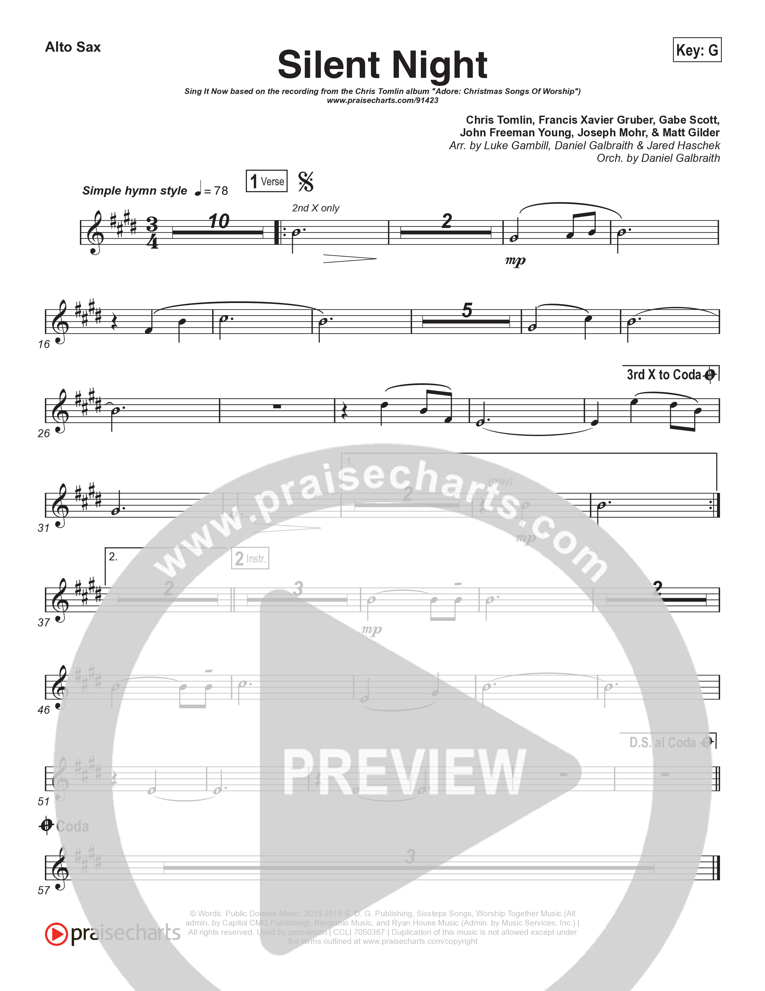 Silent Night (Sing It Now) Alto Sax (Chris Tomlin / Kristyn Getty / Arr. Luke Gambill)