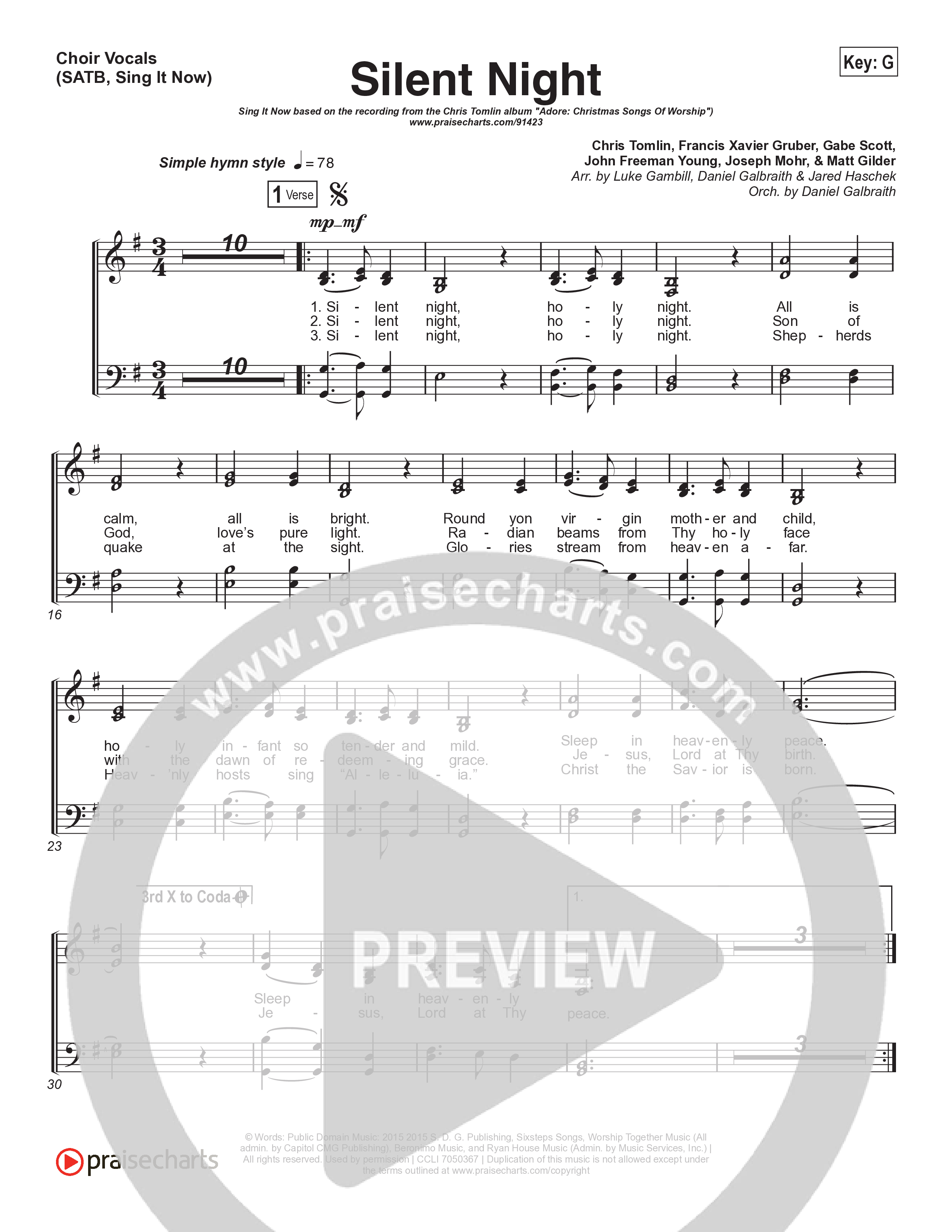 Silent Night (Sing It Now) Choir Sheet (SATB) (Chris Tomlin / Kristyn Getty / Arr. Luke Gambill)