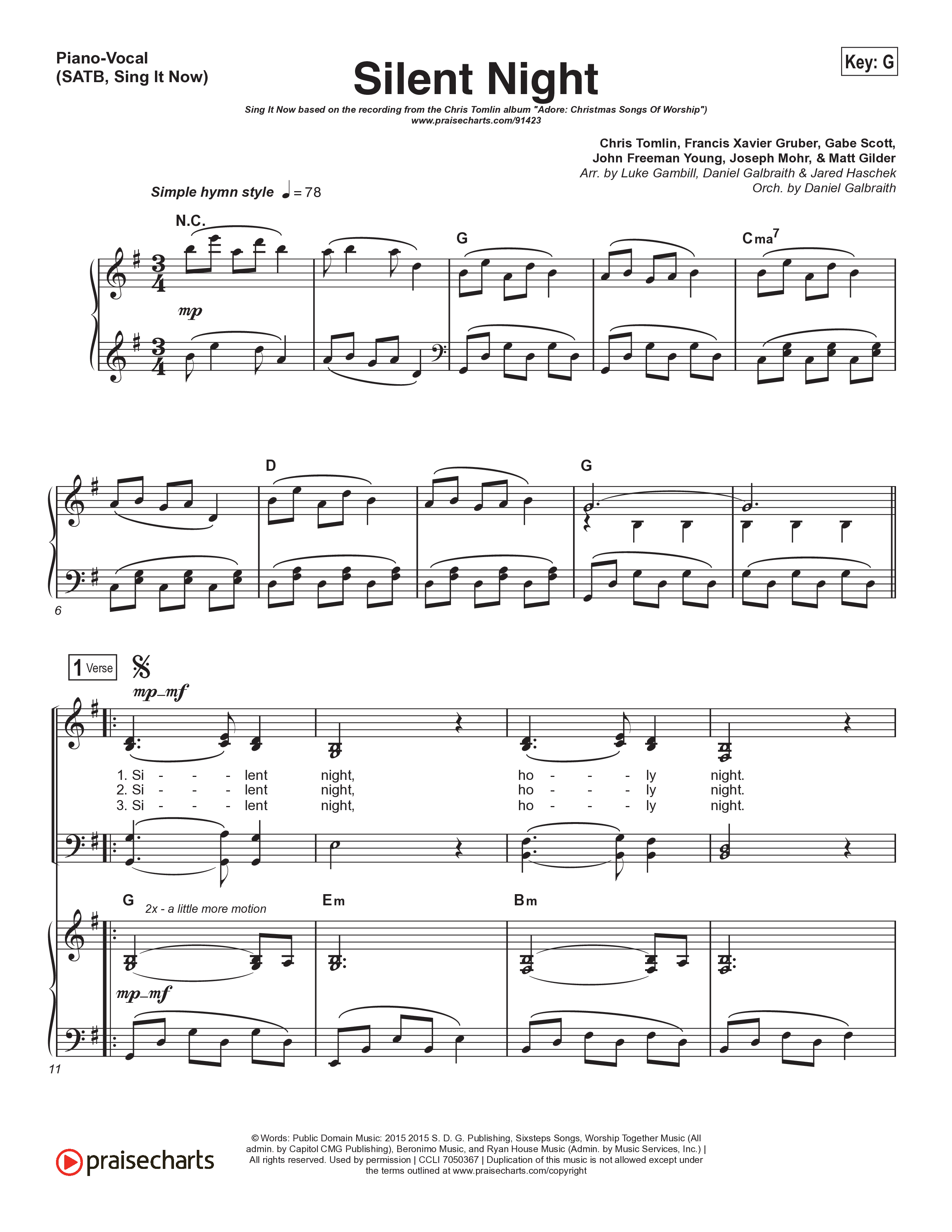 Silent Night (Sing It Now) Piano/Choir (SATB) (Chris Tomlin / Kristyn Getty / Arr. Luke Gambill)