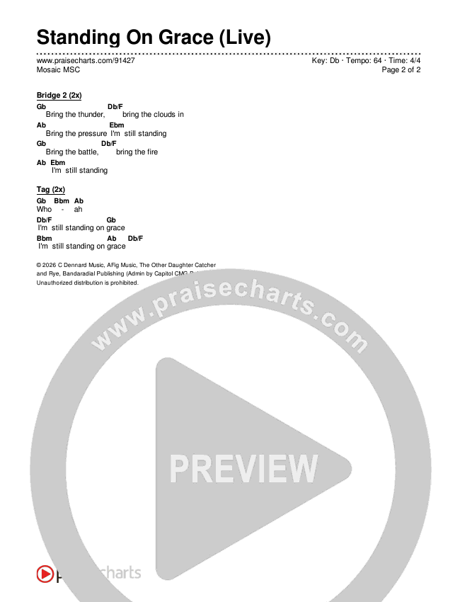 Standing On Grace (Live) Chords & Lyrics (Mosaic MSC)