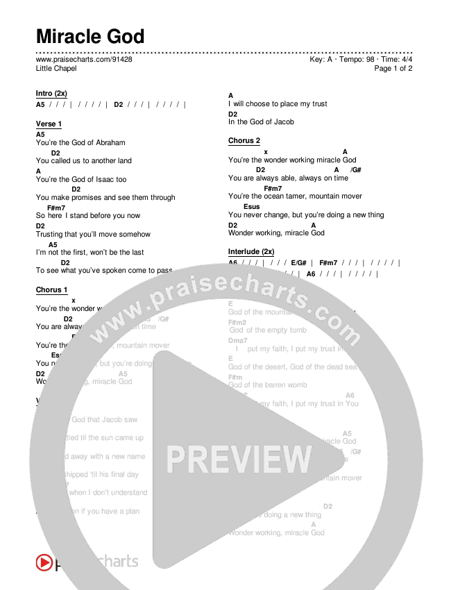Miracle God Chords & Lyrics (Little Chapel)